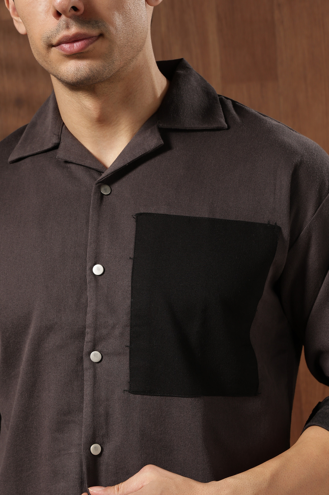 The Contrast Panel Shirt  Charcoal Black