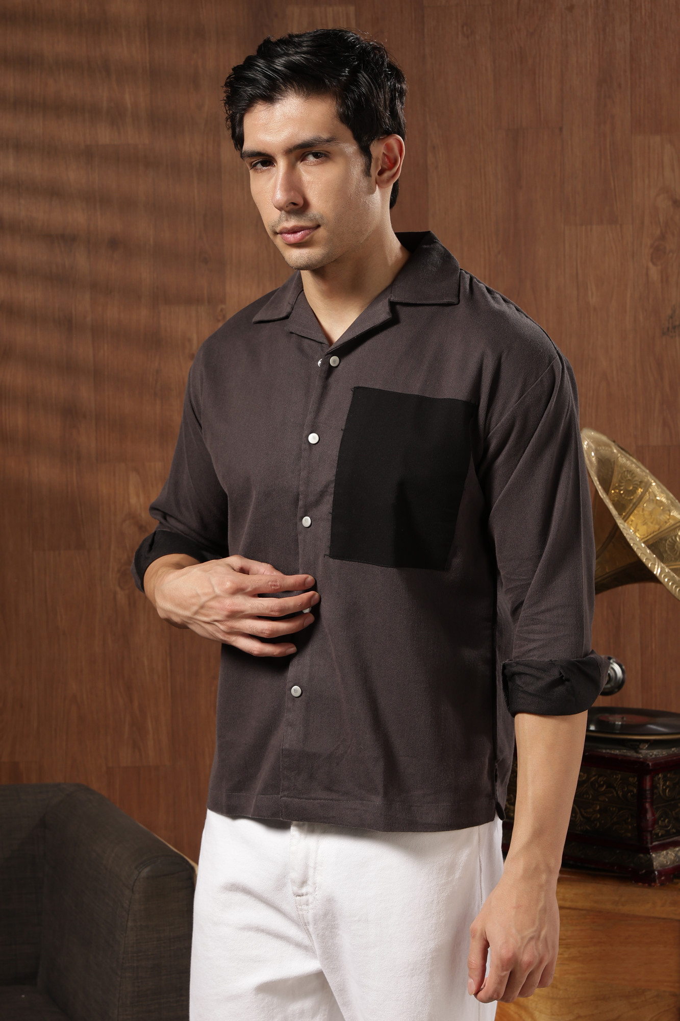 The Contrast Panel Shirt  Charcoal Black