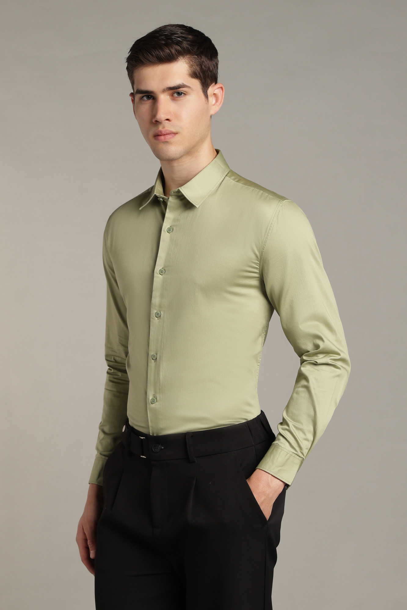 Imperial Satin Shirt  Olive