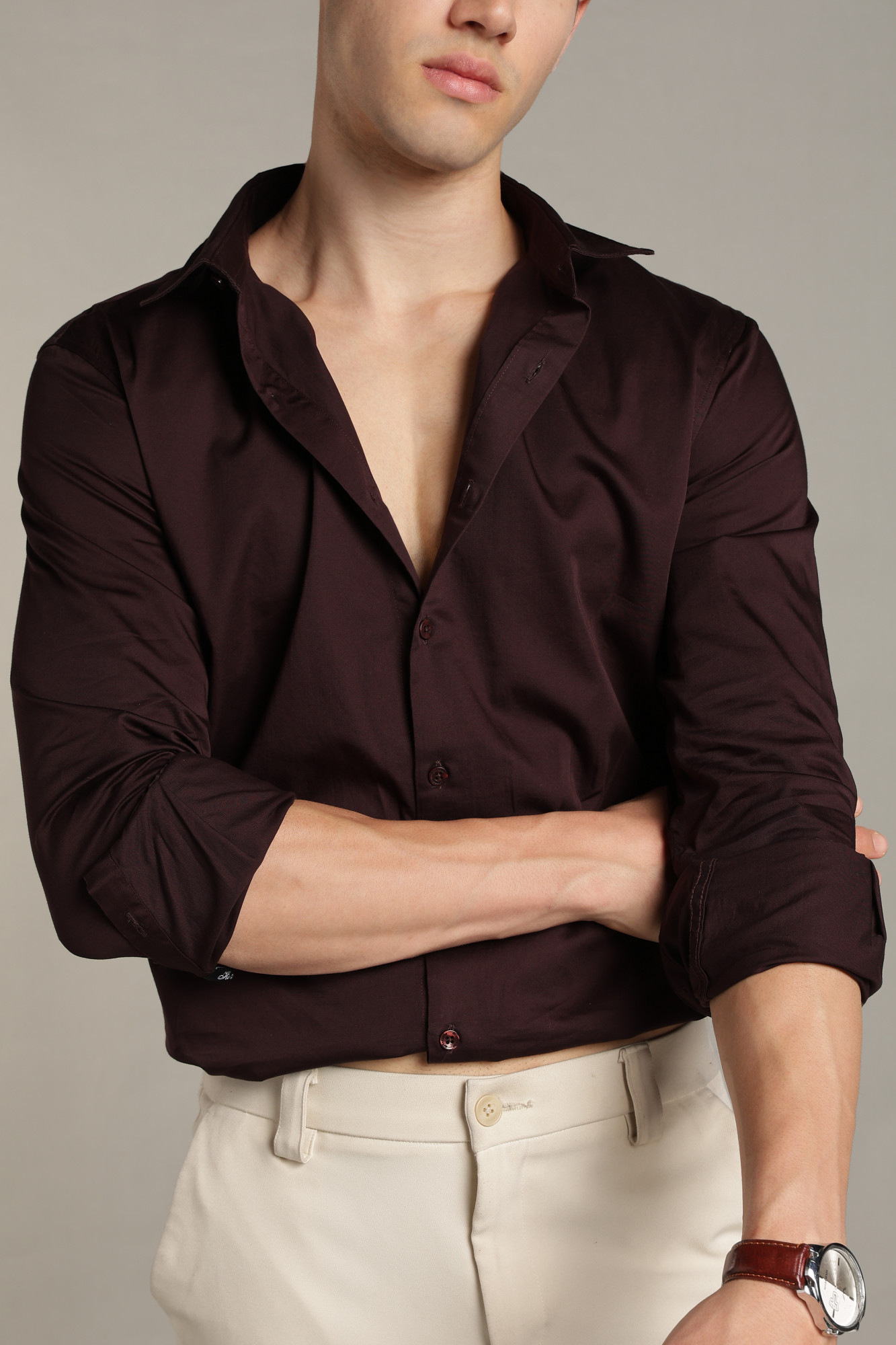 Imperial Satin Shirt  Brown