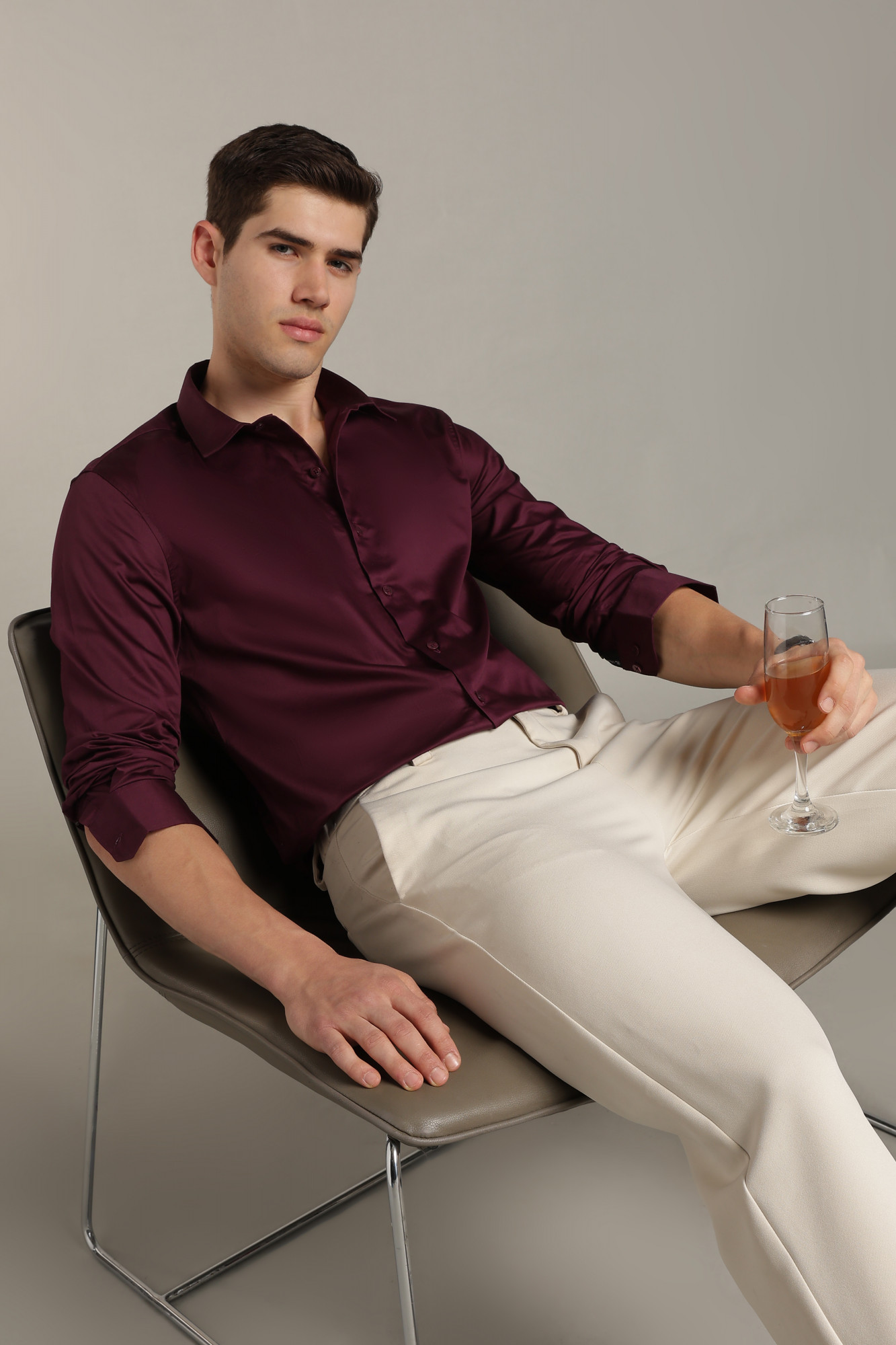 Imperial Satin Shirt  Wine