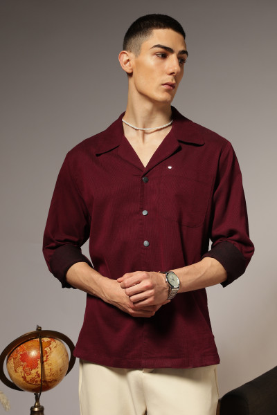 Image of Corduroy Open Collar Shirt — maroon
