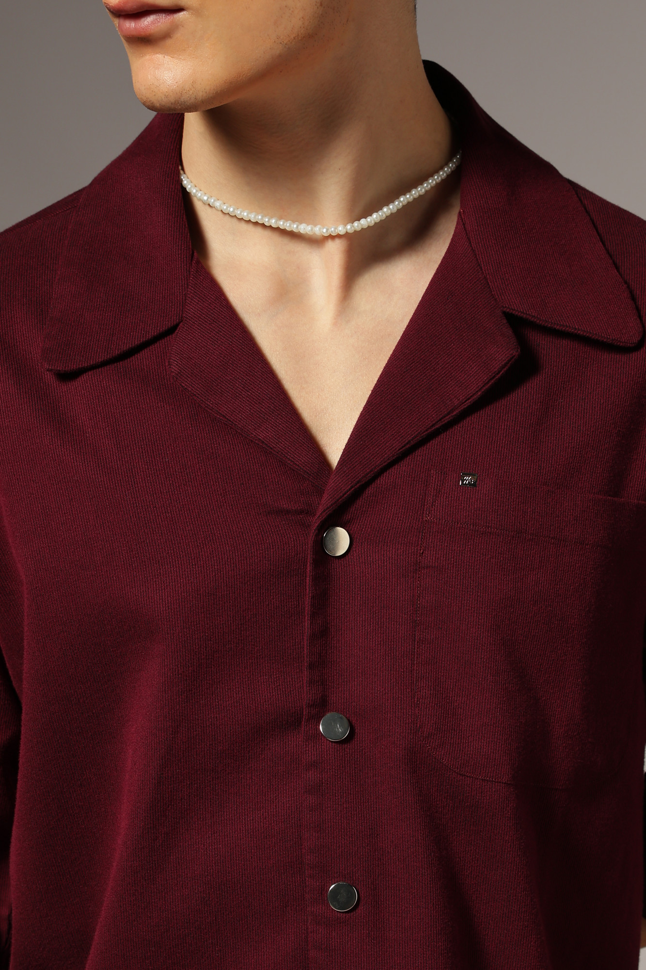 Corduroy Open Collar Shirt  maroon