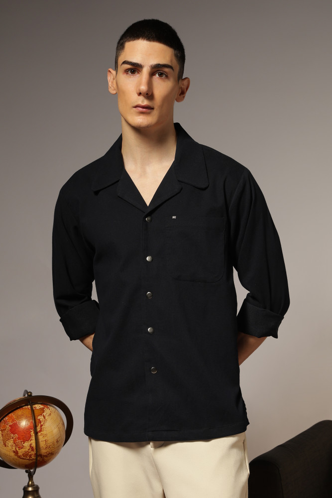 Image of Corduroy Open Collar Shirt — Blue