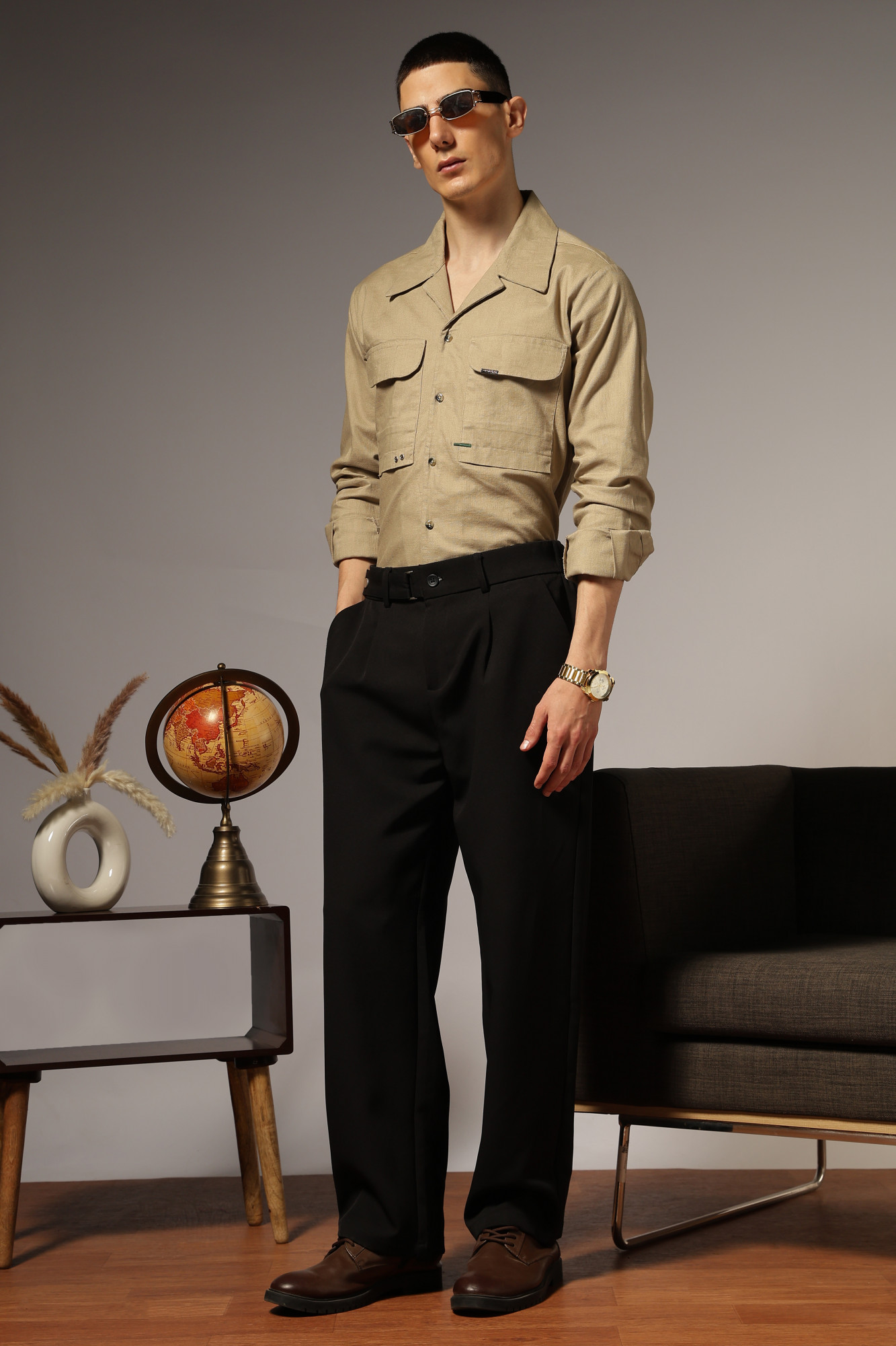 Highlighter Cuban Oxford Shirt  Beige