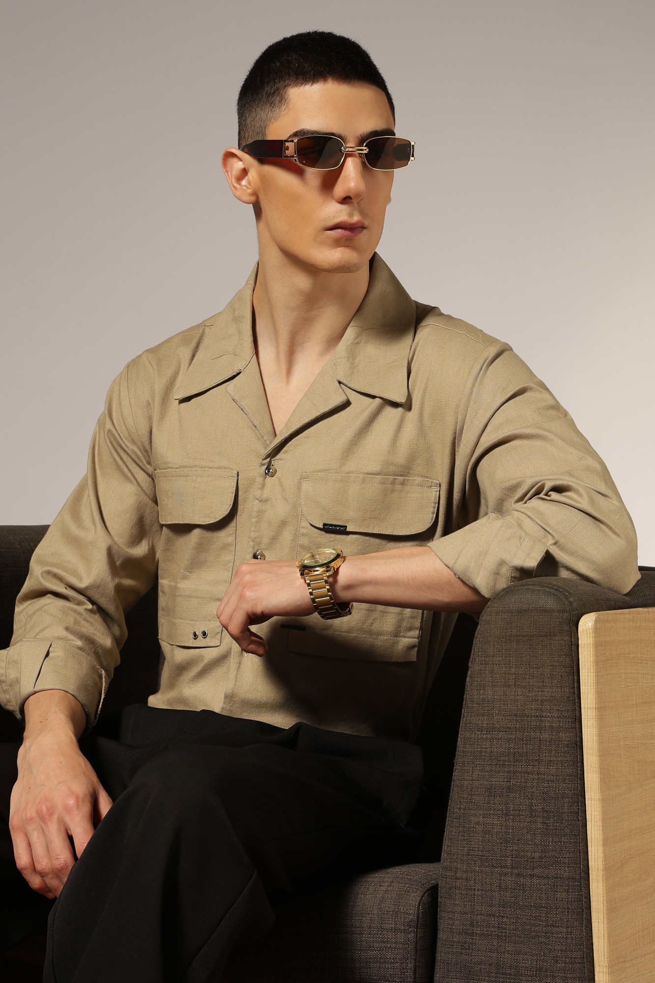 Highlighter Cuban Oxford Shirt  Beige