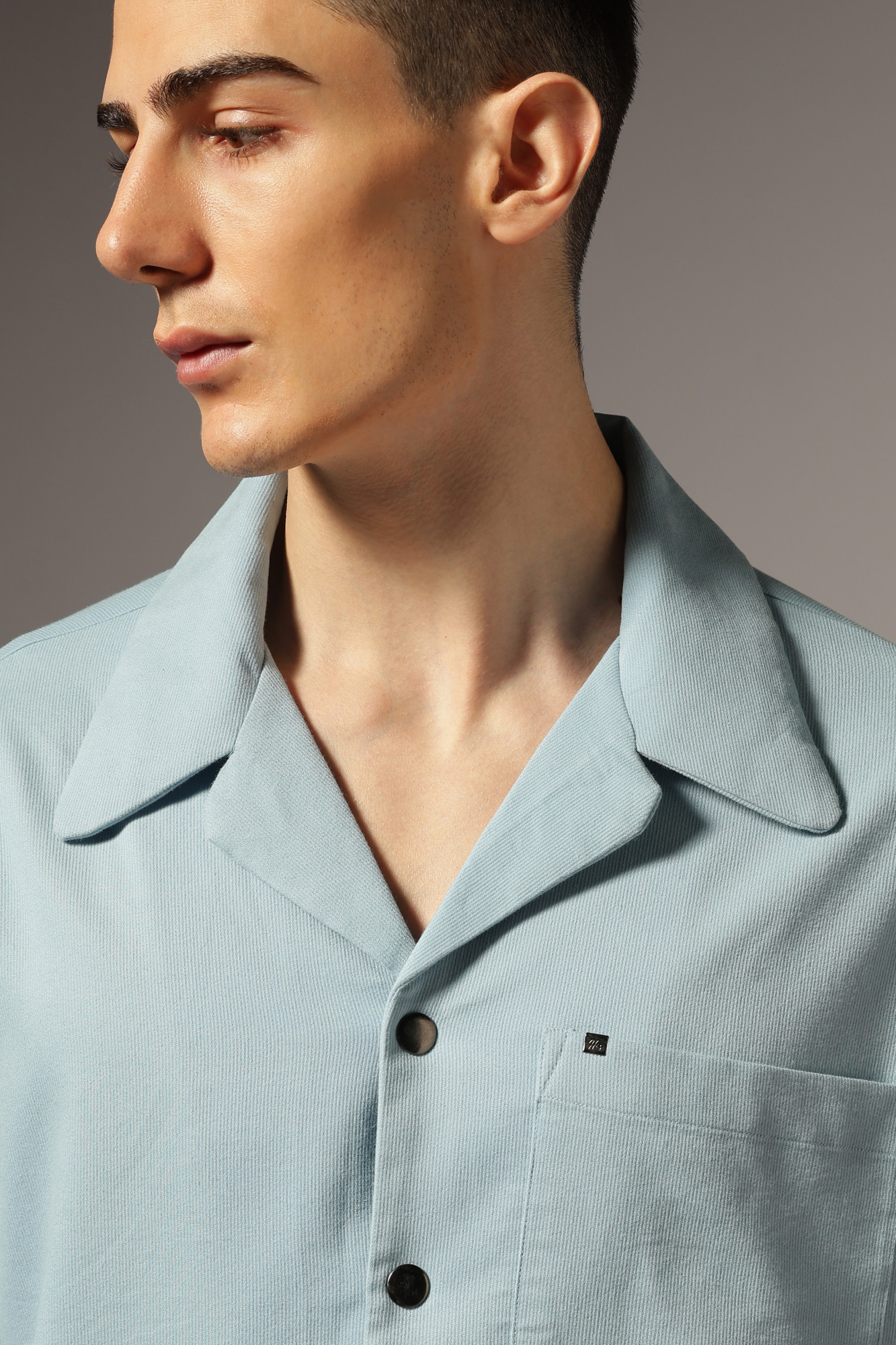 Corduroy Open Collar Shirt Sky Blue