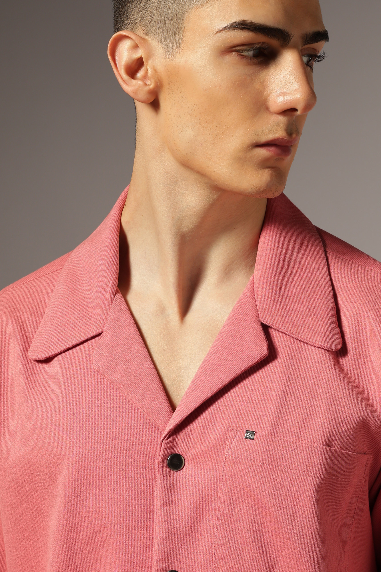 Corduroy Open Collar Shirt  Pink