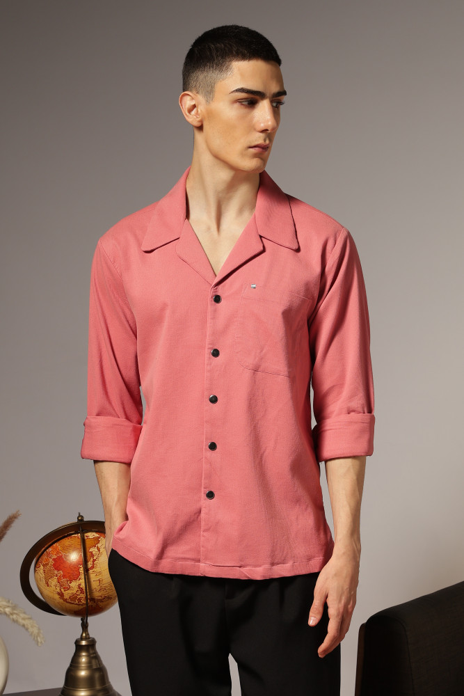 Image of Corduroy Open Collar Shirt — Pink
