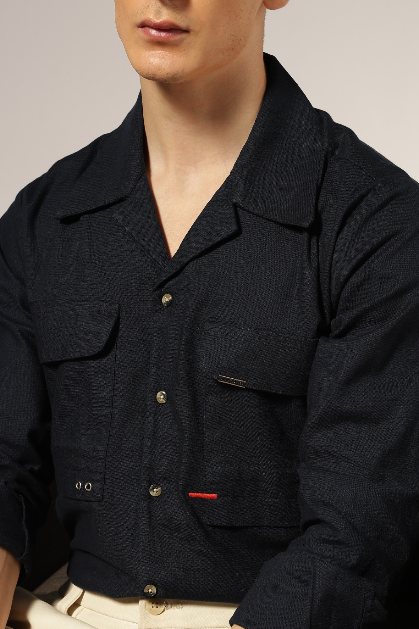 Highlighter Cuban Oxford Shirt  Black