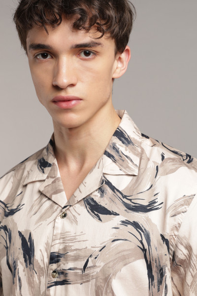 Image of The 60s Satin Art Print Shirt – Ivory &amp; Taupe