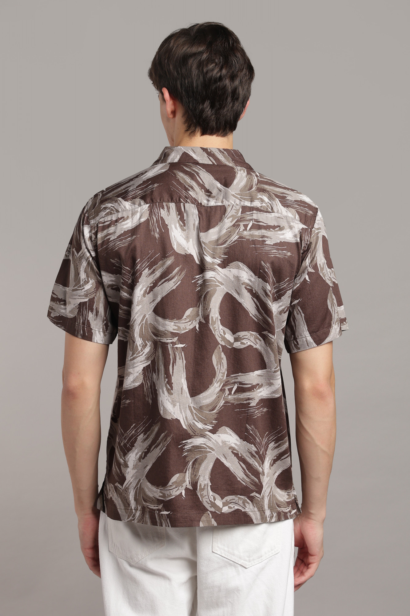 The 60s Satin Art Print Shirt Brown Ivory