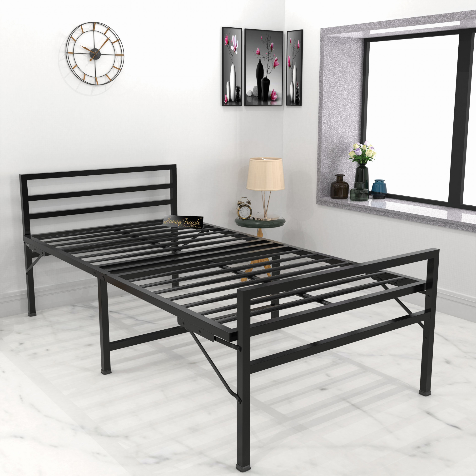 Jasper Metal Single Size Bed Black Finish 3ft X 6ft 2-Year Warranty