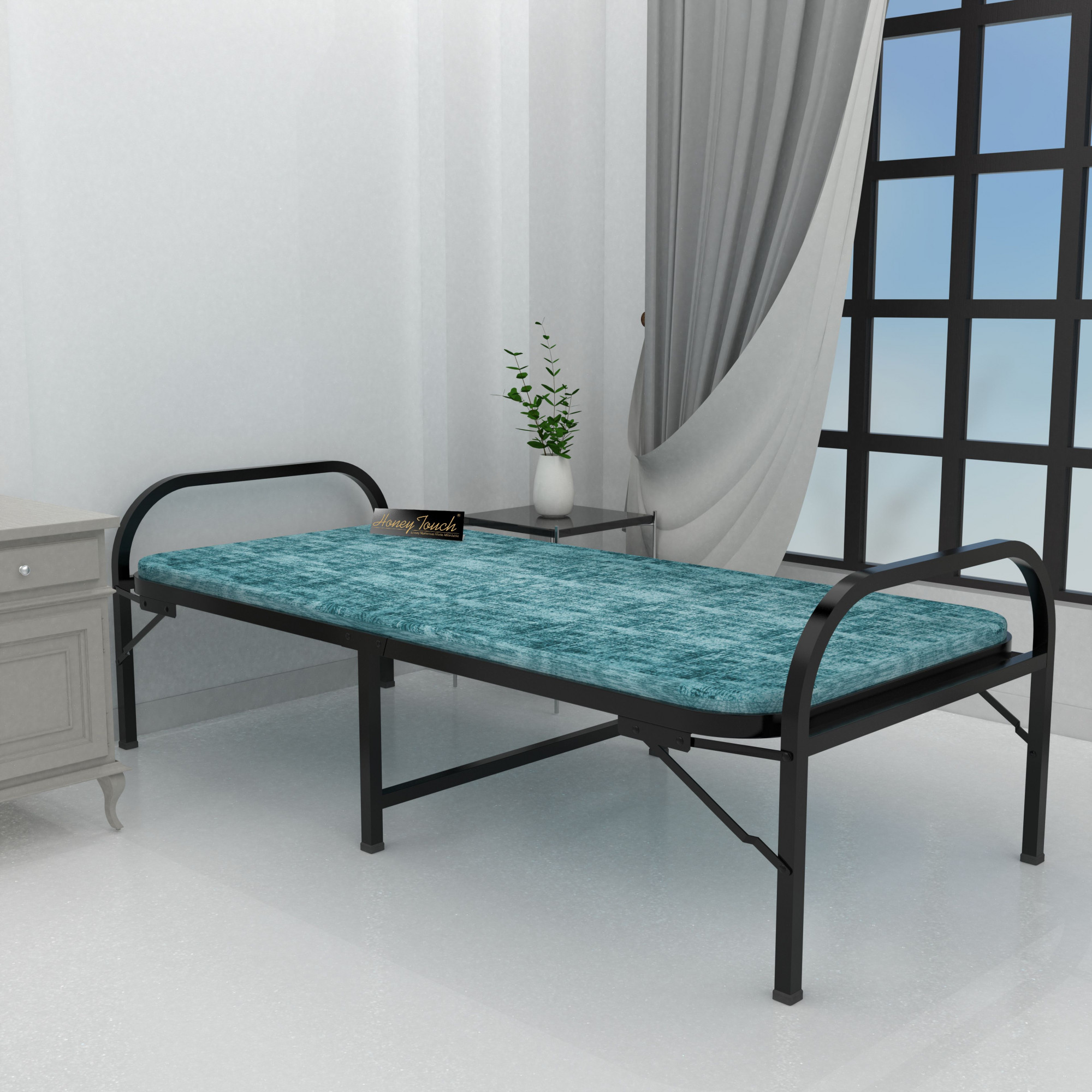 Aura Velvet Essential Single Size Metal Bed with Mattress 3ft X 6ft Black Finish