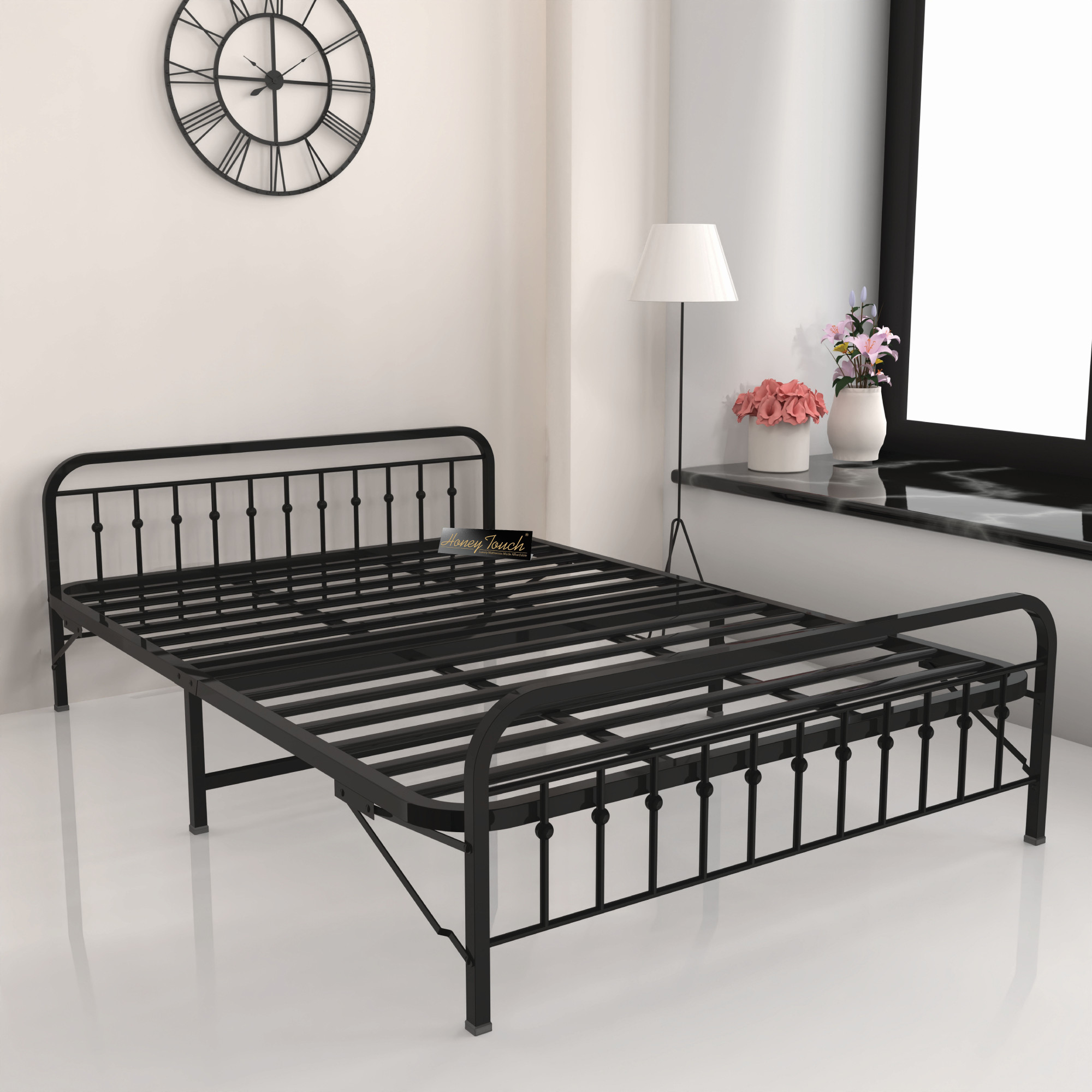 Nova Foldable Metal Bed Frame Without Mattress Black Frame Double Size 625 Ft x 4 Ft Warranty Backed