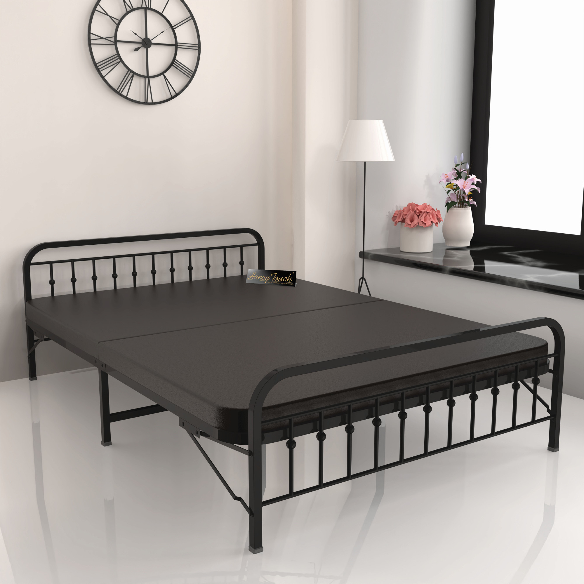 Nova Foldable Metal Bed Frame Without Mattress Black Frame Double Size 625 Ft x 4 Ft Warranty Backed