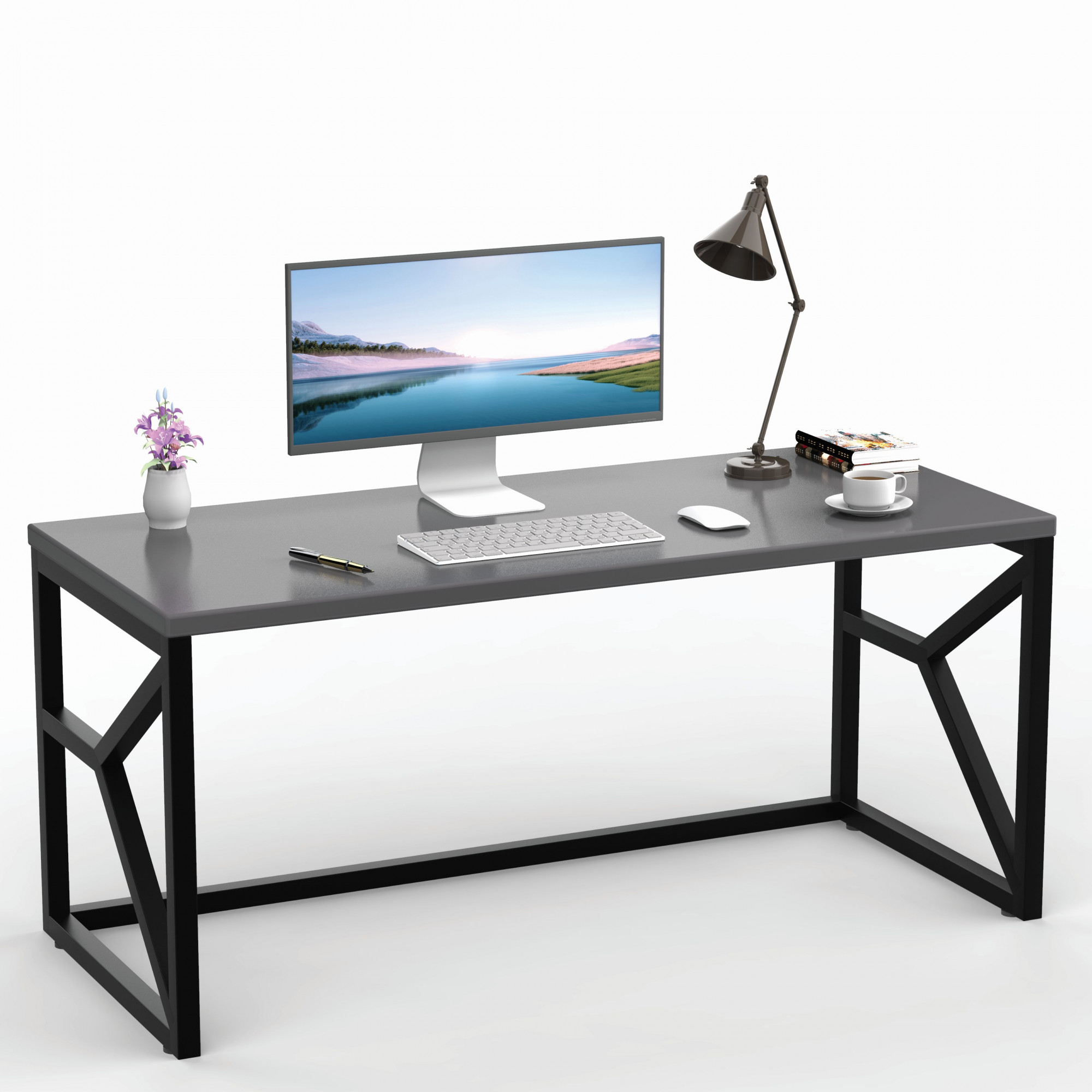 Duke Metal  Wood Computer Table for Home  Office  Modern Study Desk with Grey Top  Black  White Finish  71L x 122W x 76H Centimeters  1 Year Warranty