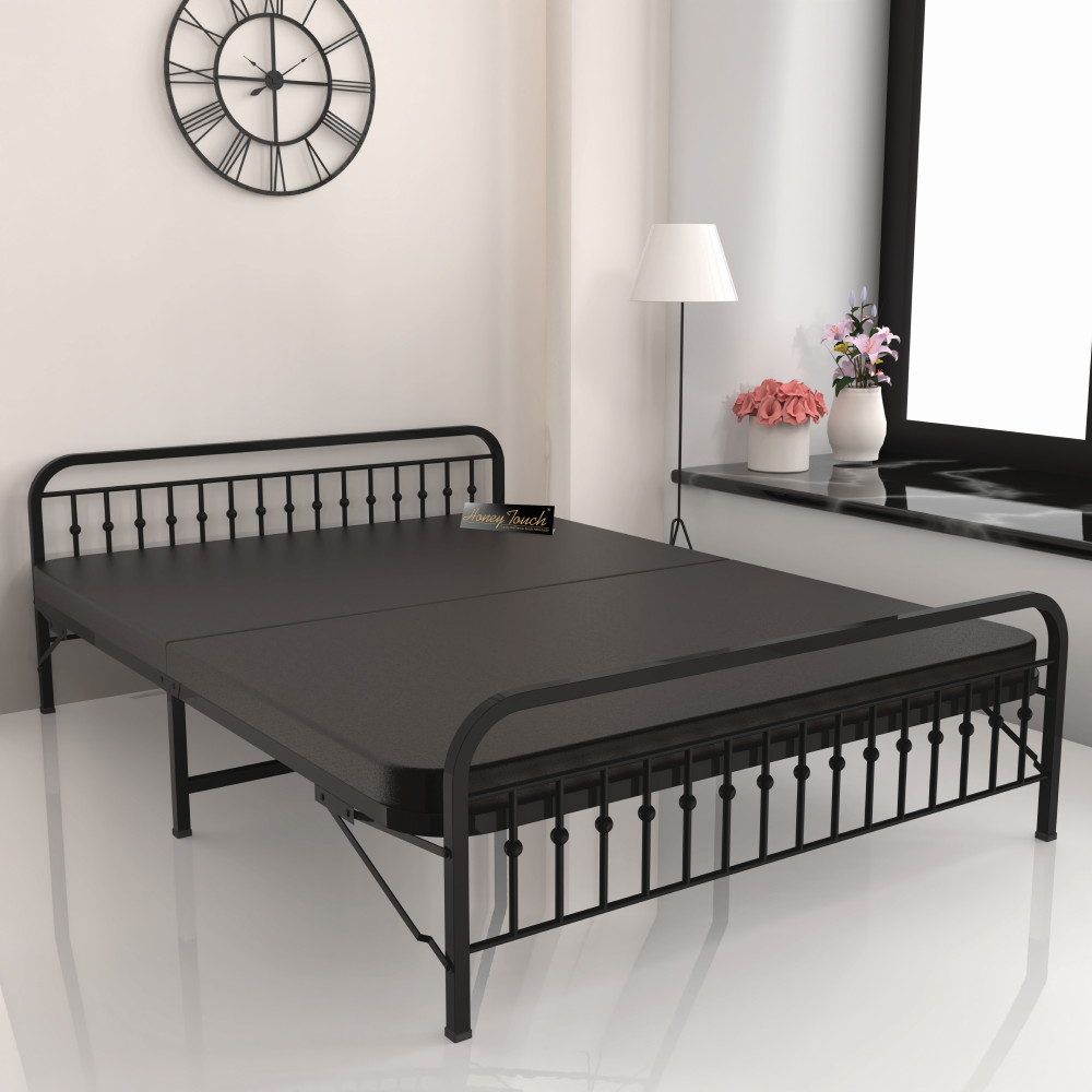 Image of Nova Foldable Metal Bed Frame With Mattress | Black Frame | Queen Size 6.25 Ft x 5 Ft | 3 Years Warranty
