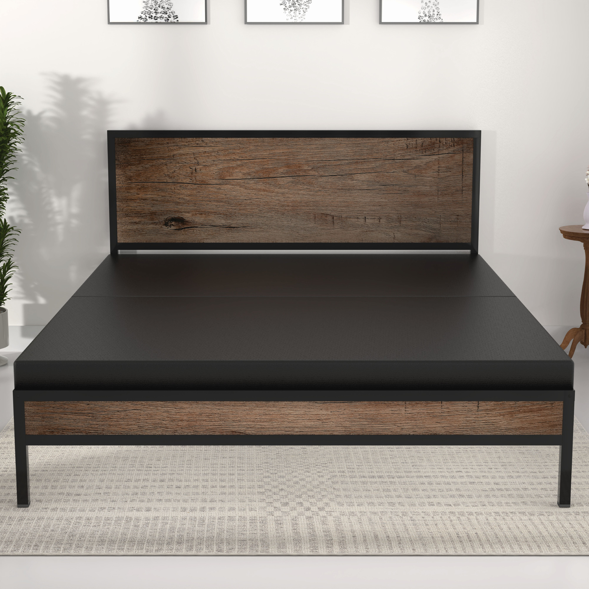 Luvo Metal Wood Folding Bed Frame With Mattress Double Layer Ortho Tri Layer Stone Grain Queen Size 65 Ft x 5 Ft