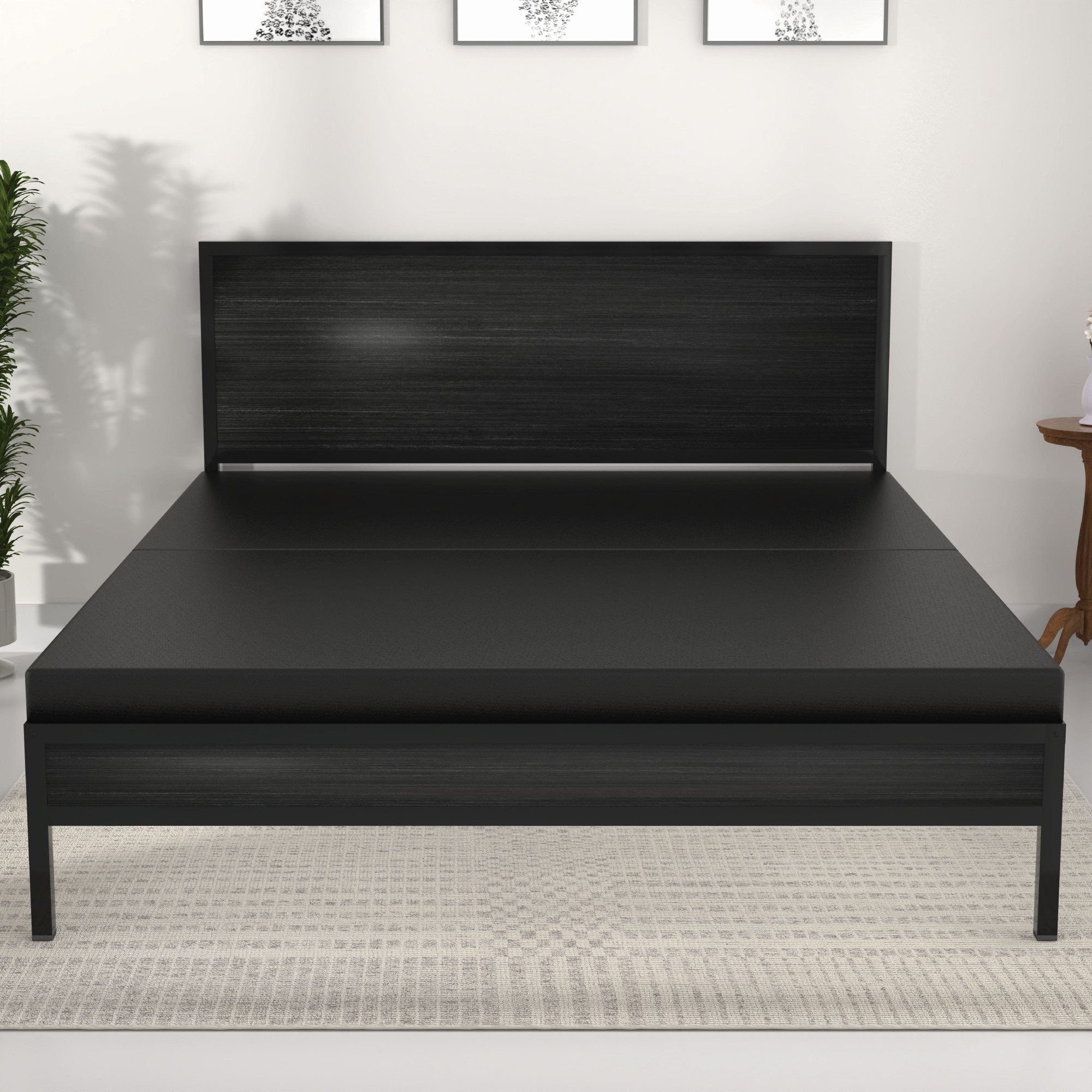 Luvo Metal Wood Folding Bed Frame With Mattress Double Layer Ortho Tri Layer Wenge Black Queen Size 65 Ft x 5 Ft