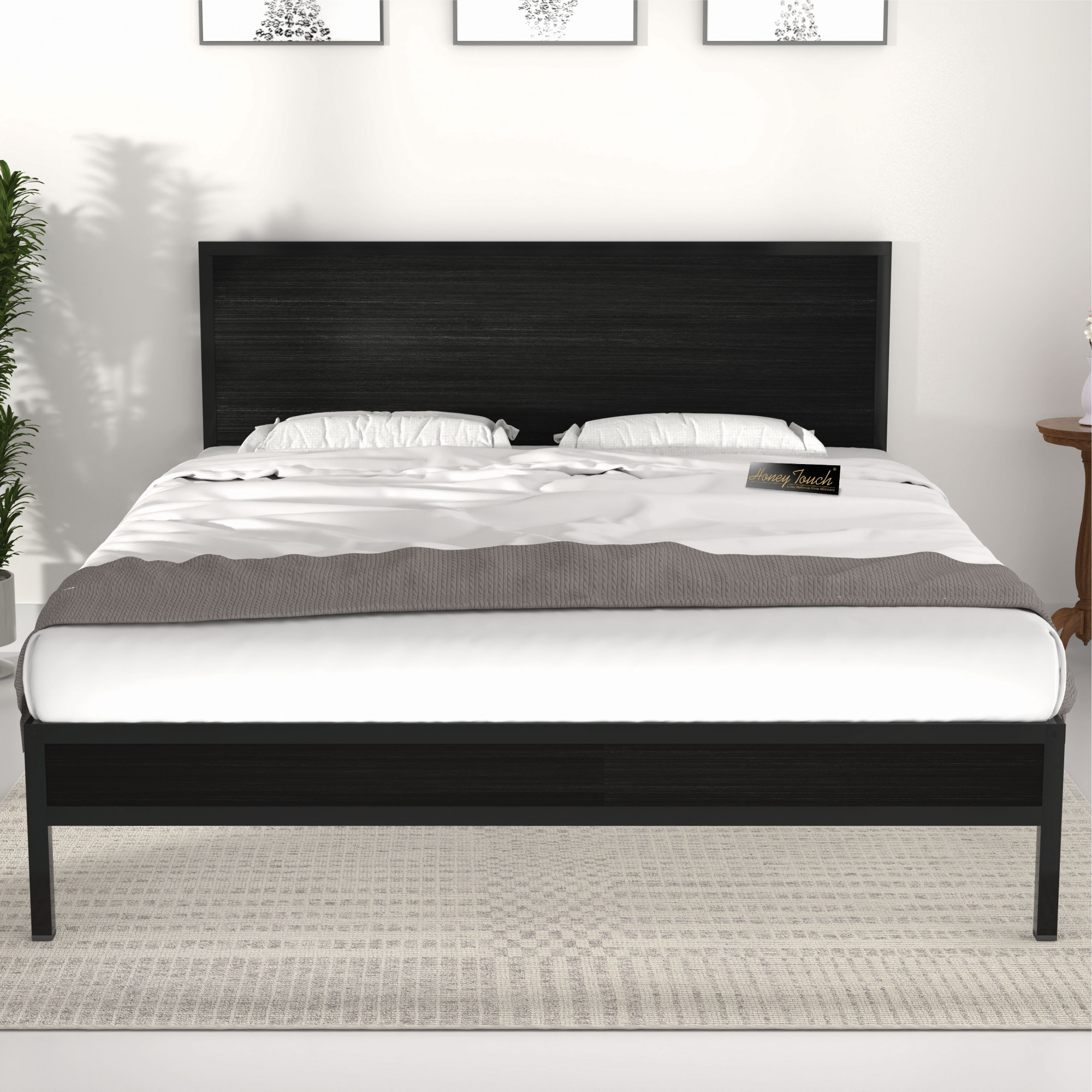 Luvo Metal Wood Folding Bed Frame With Mattress Double Layer Ortho Tri Layer Wenge Black Queen Size 65 Ft x 5 Ft