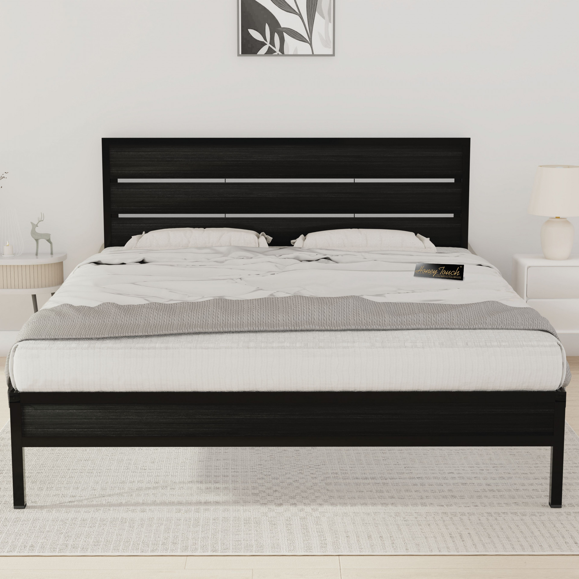 Elvo Wood and Metal Folding Bed Frame With Mattress Double Layer Ortho Tri Layer Wenge Black Queen Size 65 Ft x 5 Ft
