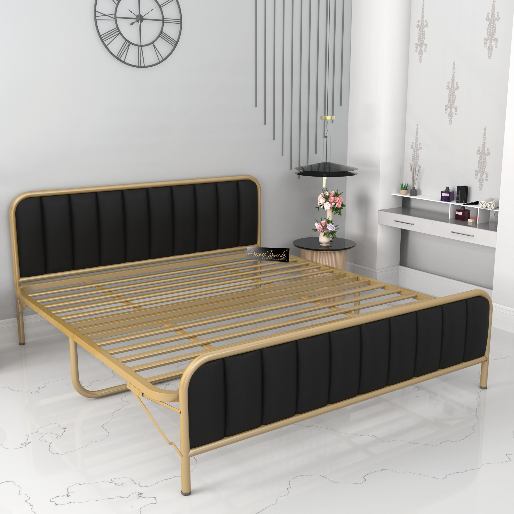 Boston Metal Folding Bed Frame With Mattress  Double Layer  Ortho Tri Layer  Golden Frame  King Size 625 Ft x 6 Ft