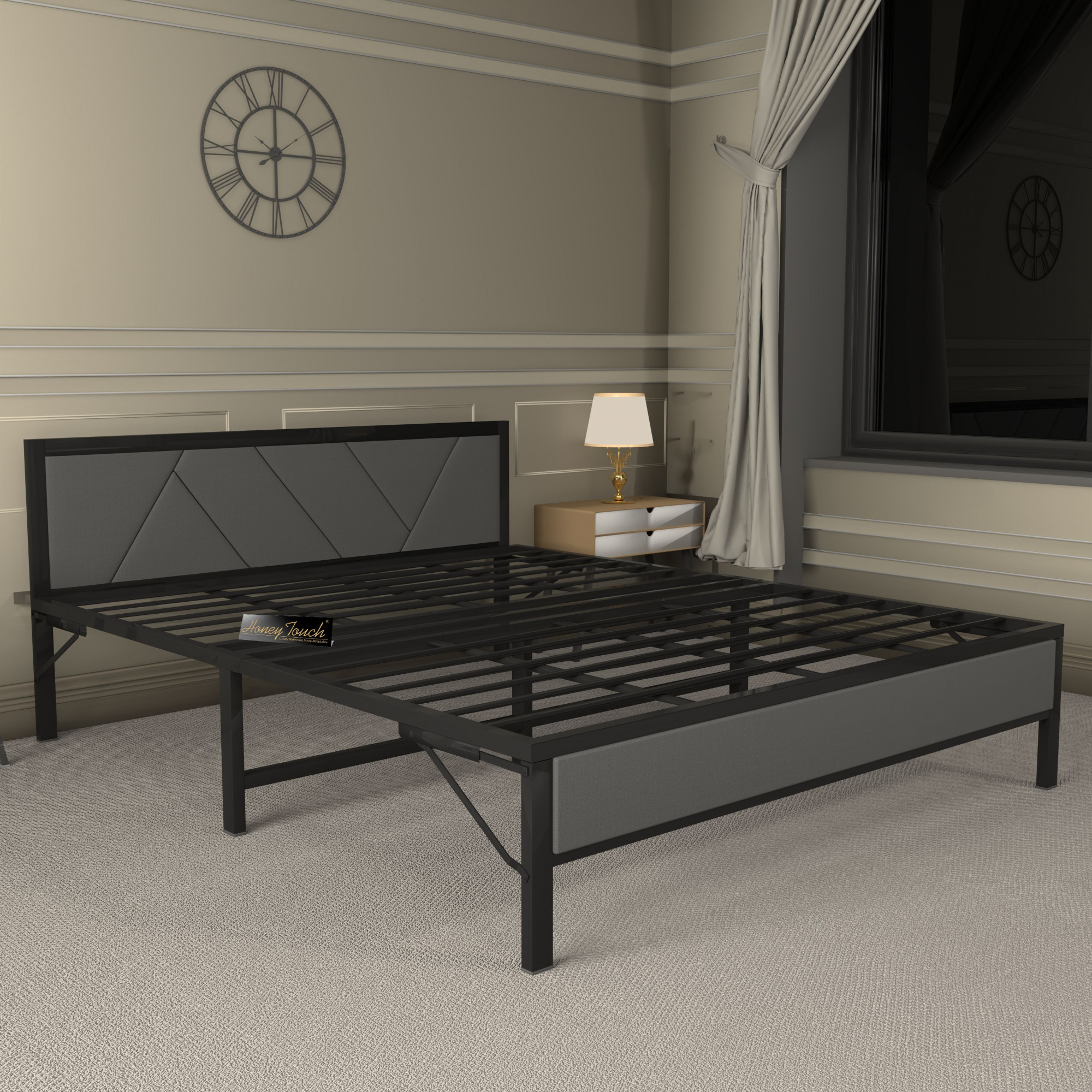 Linea Grey Queen Size Bed Frame Without Mattress  Black Frame  Queen Size 625 Ft x 5 Ft  2 Years Warranty