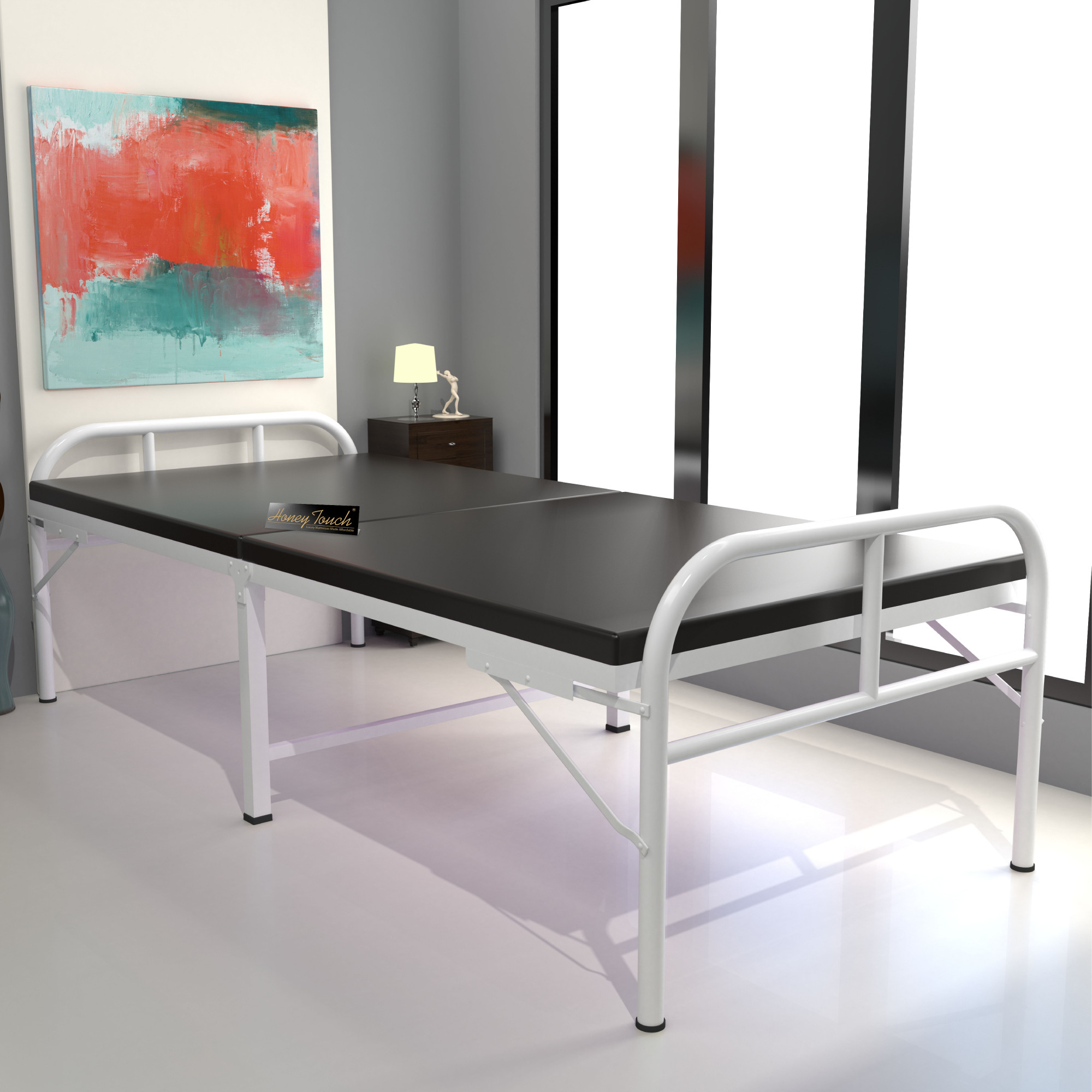 Nexon Metal Folding Single Size Bed With Mattress 25ft X 6ft 3ft X 6ft White Finish