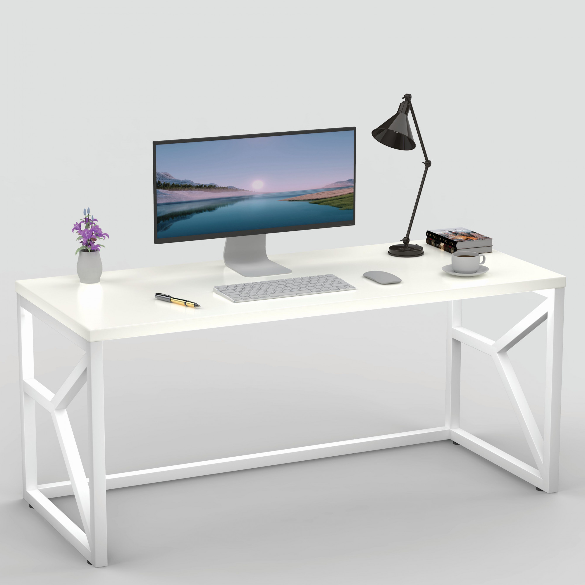 Duke Metal Wood Computer Table for Home Office Modern Study Desk with White Top Black White Finish 71L x 122W x 76H Centimeters 1 Year Warranty