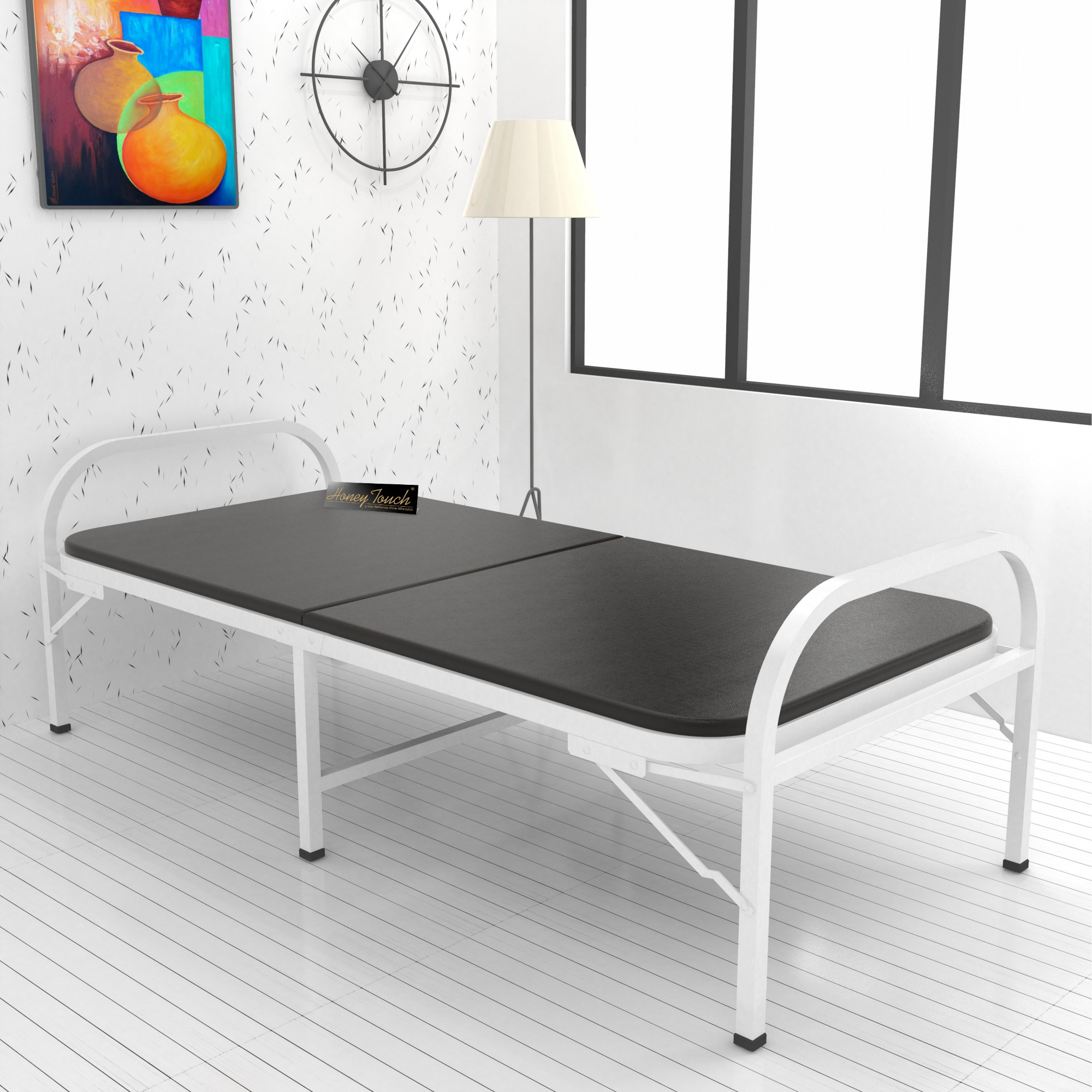 Atlas Round Folding Metal Bed Single Size Single Layer Double Layer Foam Mattress 3ft X 6ft 25ft X 6ft White Finish