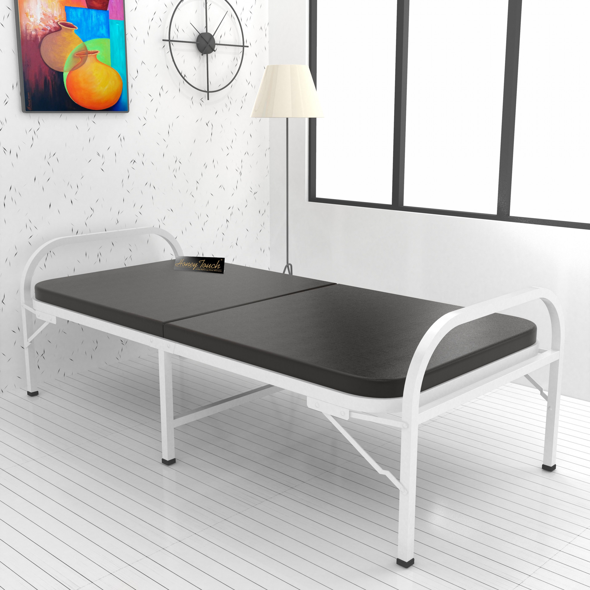 Atlas Round Folding Metal Bed with Mattress Single Size 3ft X 6ft 25ft X 6ft White Finish