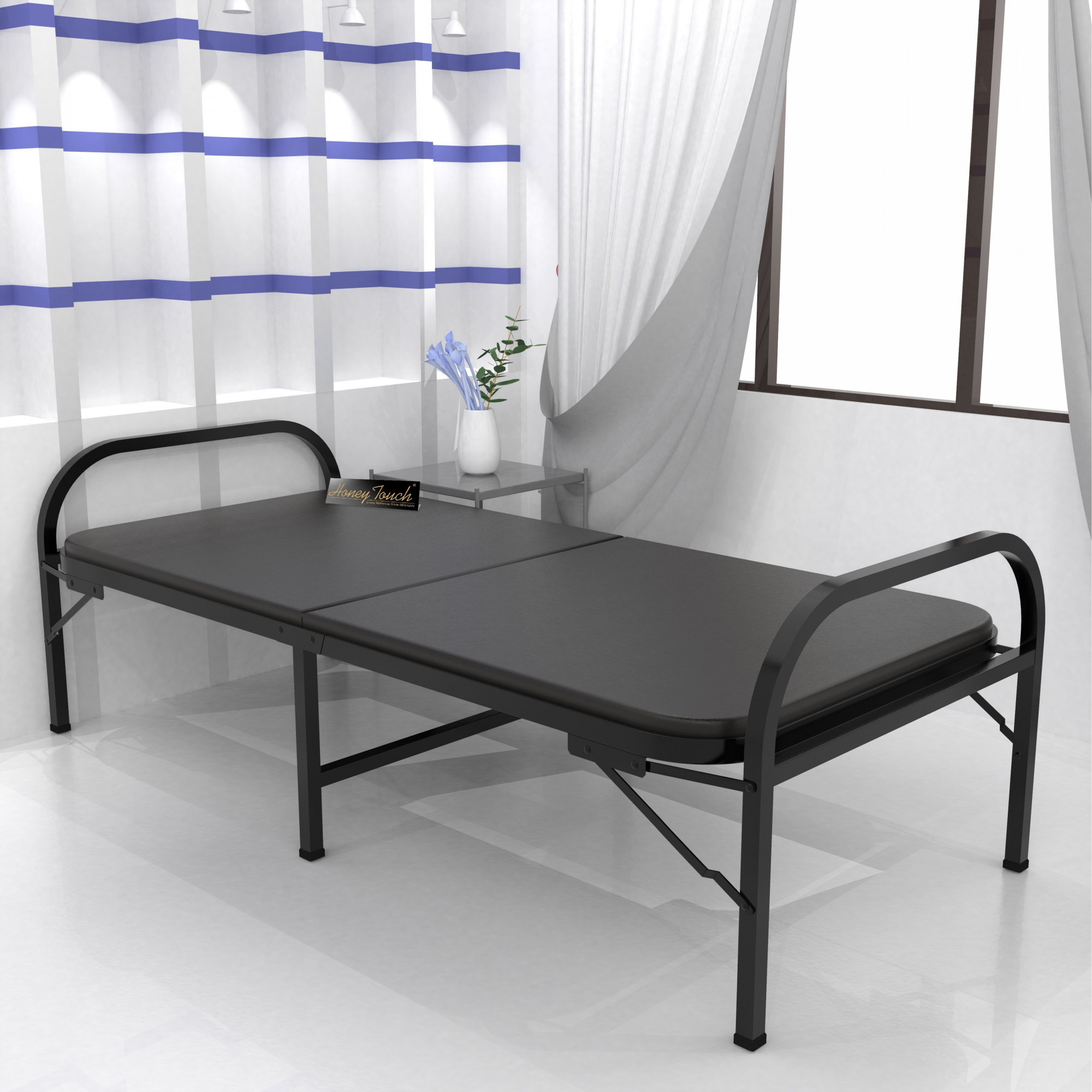 Atlas Round Folding Metal Bed Single Size Single Layer Double Layer Ortho Tri Layer Foam Mattress 3ft X 6ft 25ft X 6ft Black Finish