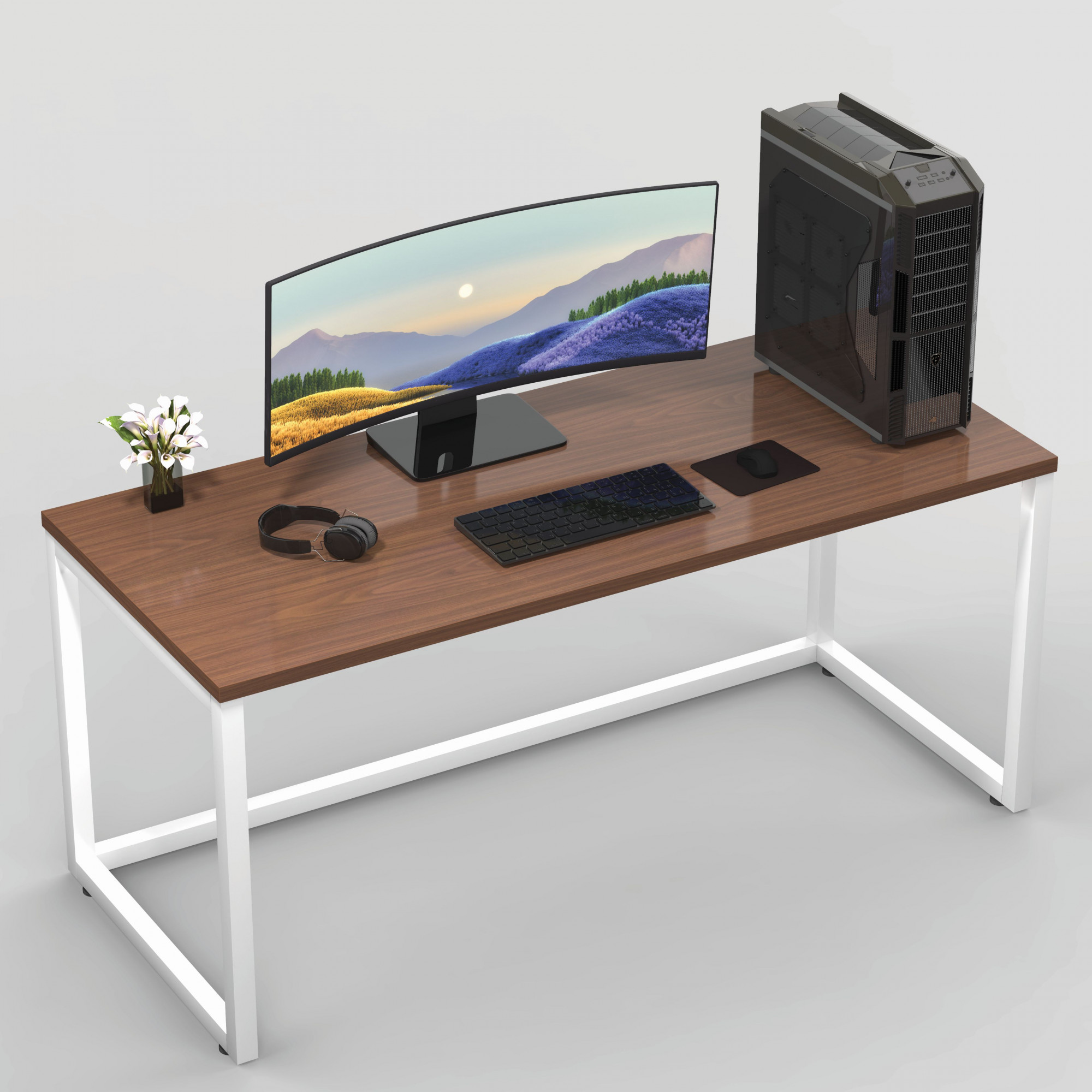 Lizon Metal Wood Computer Table for Home Office Modern Study Desk American Oak Top White Finish 61L x 122W x 73H Centimeters 1 Year Warranty