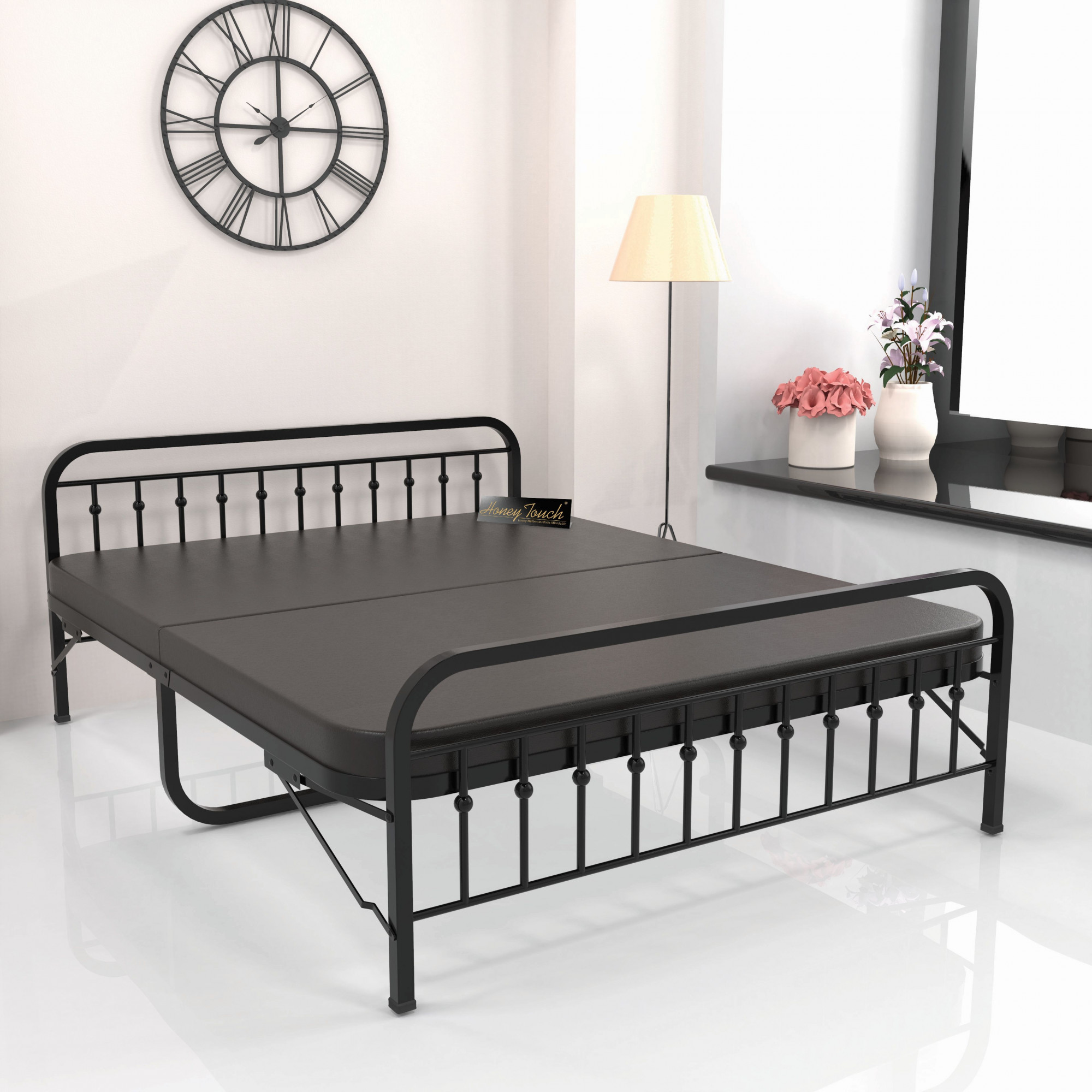 Nova Foldable Metal Bed Frame Without Mattress Black Frame Queen Size 625 Ft x 5 Ft 2 Years Warranty