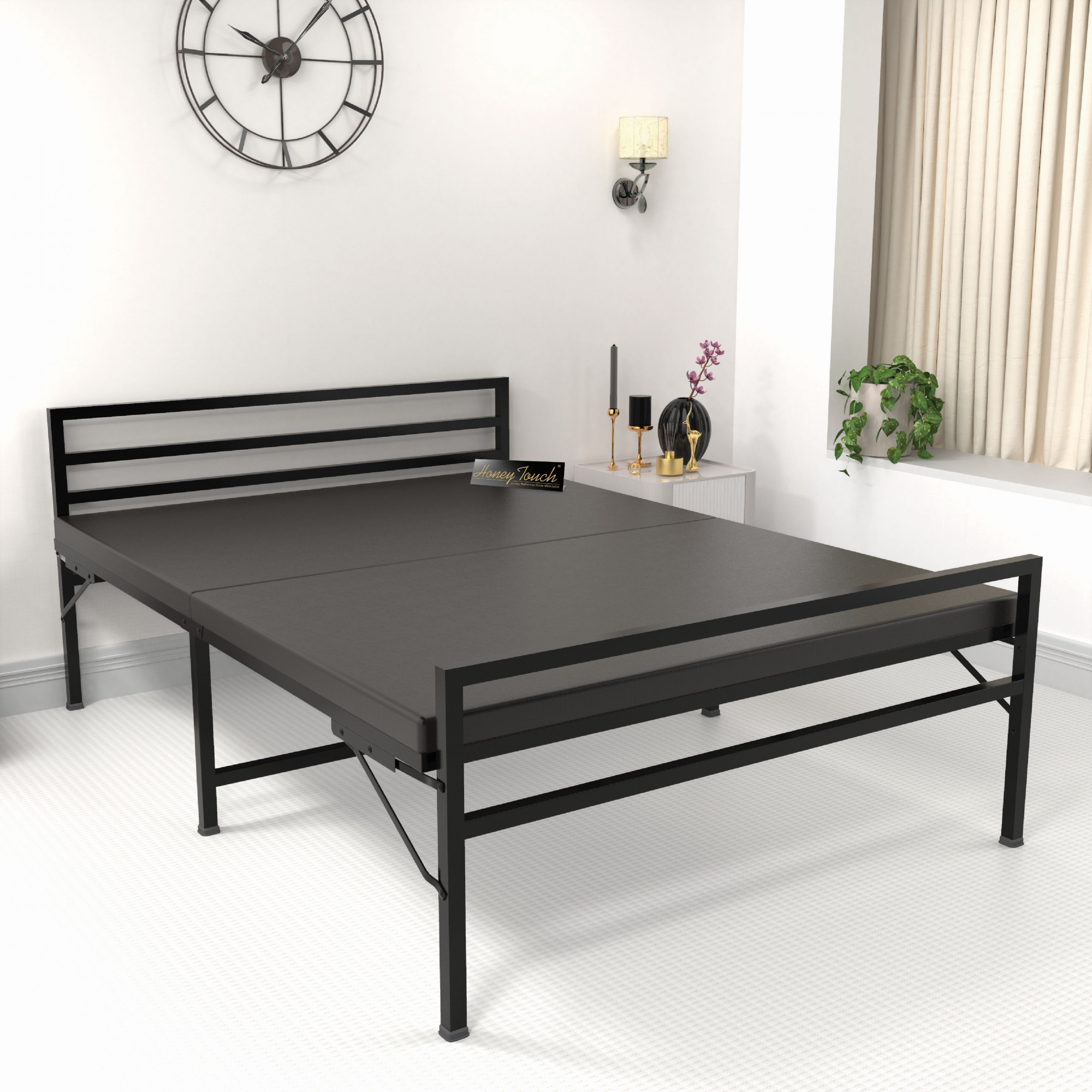 Samos Metal Folding Bed Frame With Mattress Black Frame Double Size 625 Ft x 4 Ft Warranty Backed