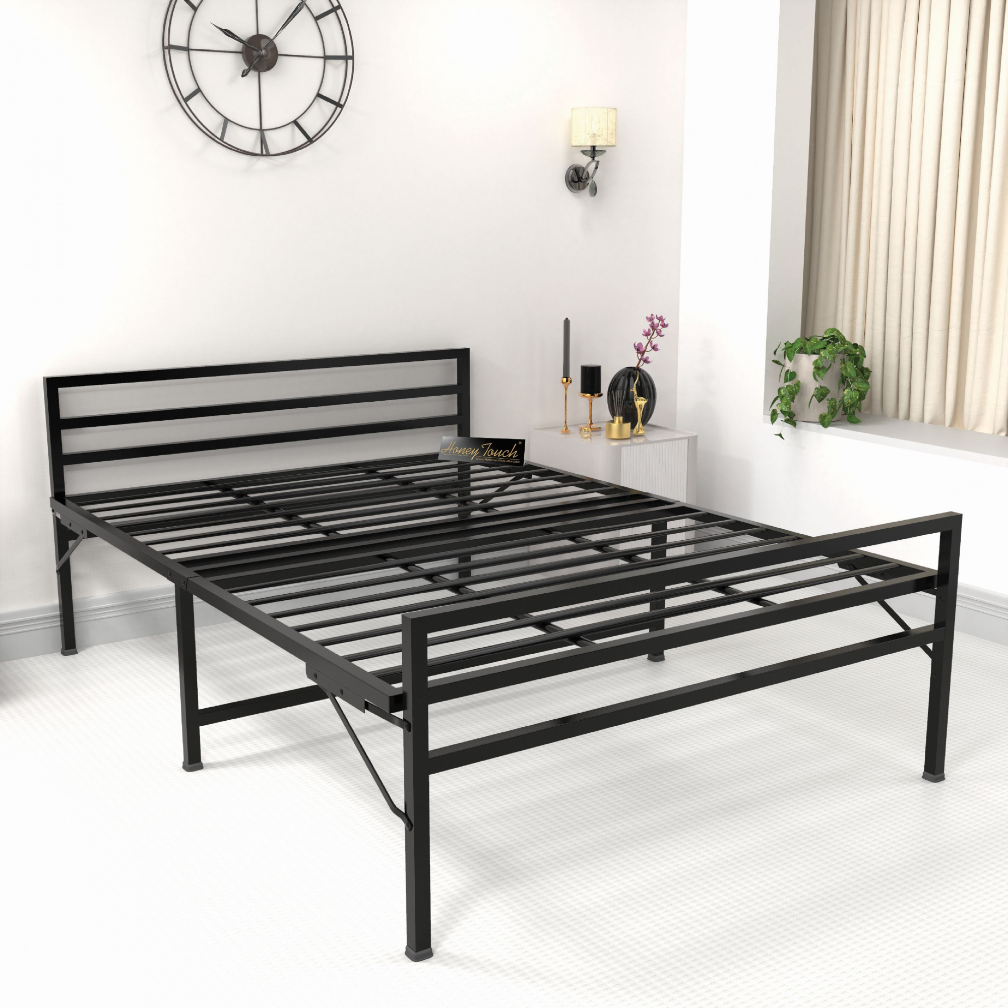 Samos Metal Folding Bed Frame With Mattress Black Frame Double Size 625 Ft x 4 Ft 3 Years Warranty