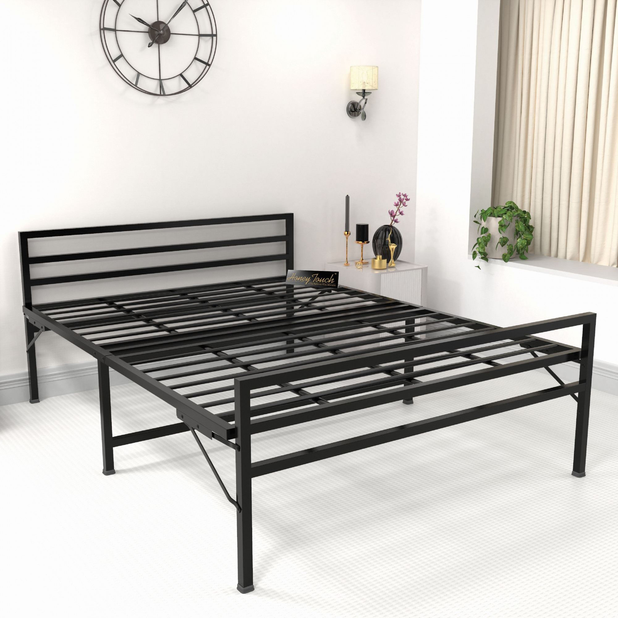 Samos Metal Folding Bed Frame With Mattress Black Frame Queen Size 625 Ft x 5 Ft Warranty Backed