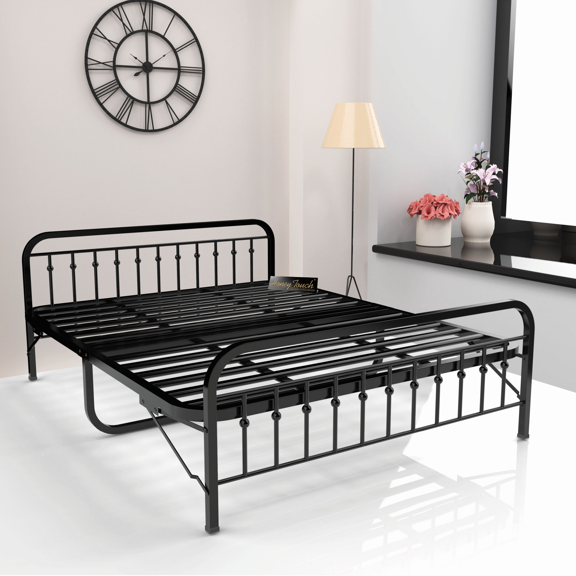 Nova Foldable Metal Bed Frame Without Mattress Black Frame Queen Size 625 Ft x 5 Ft 2 Years Warranty