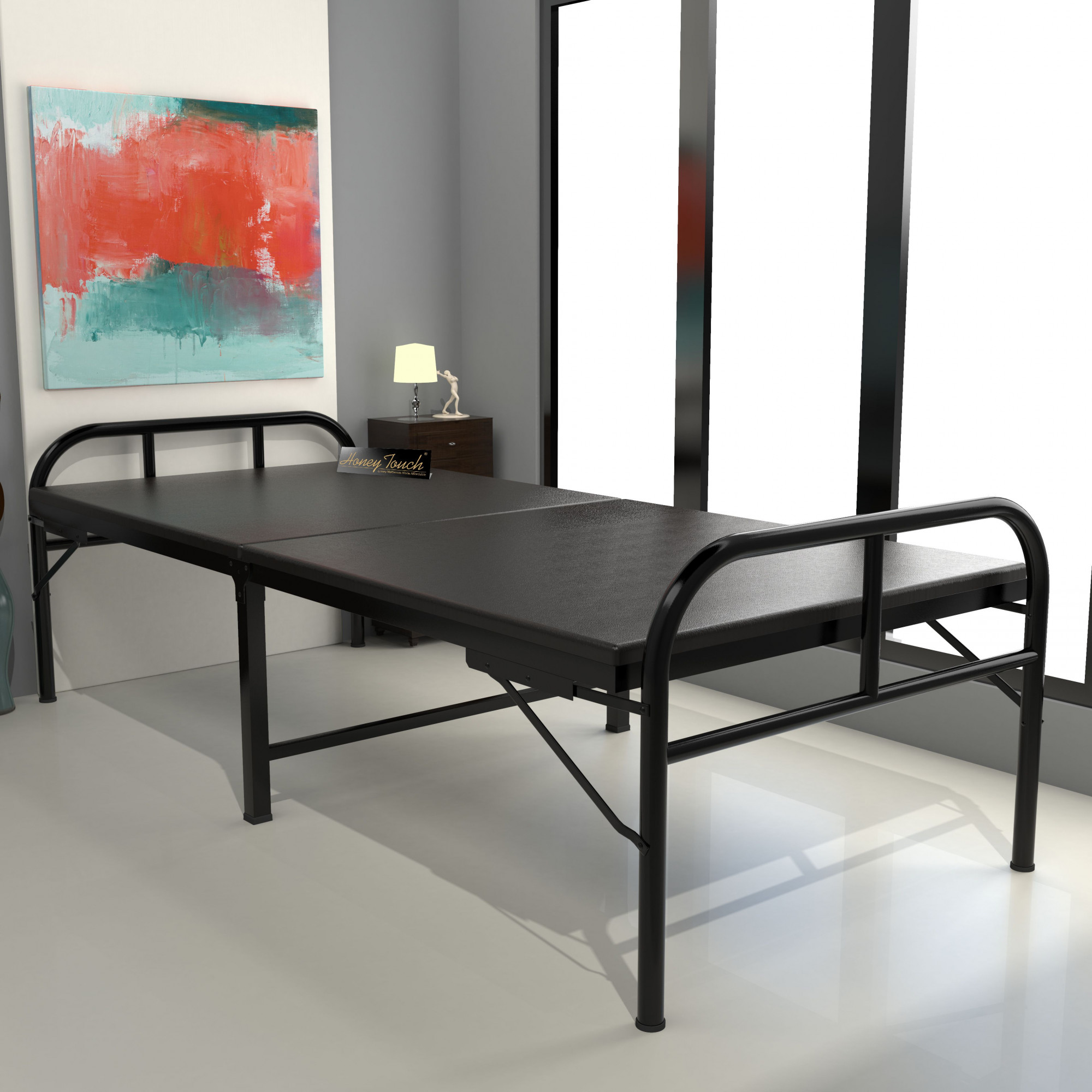 Nexon Metal Folding Single Size Bed With Mattress 25ft X 6ft 3ft X 6ft Black Finish