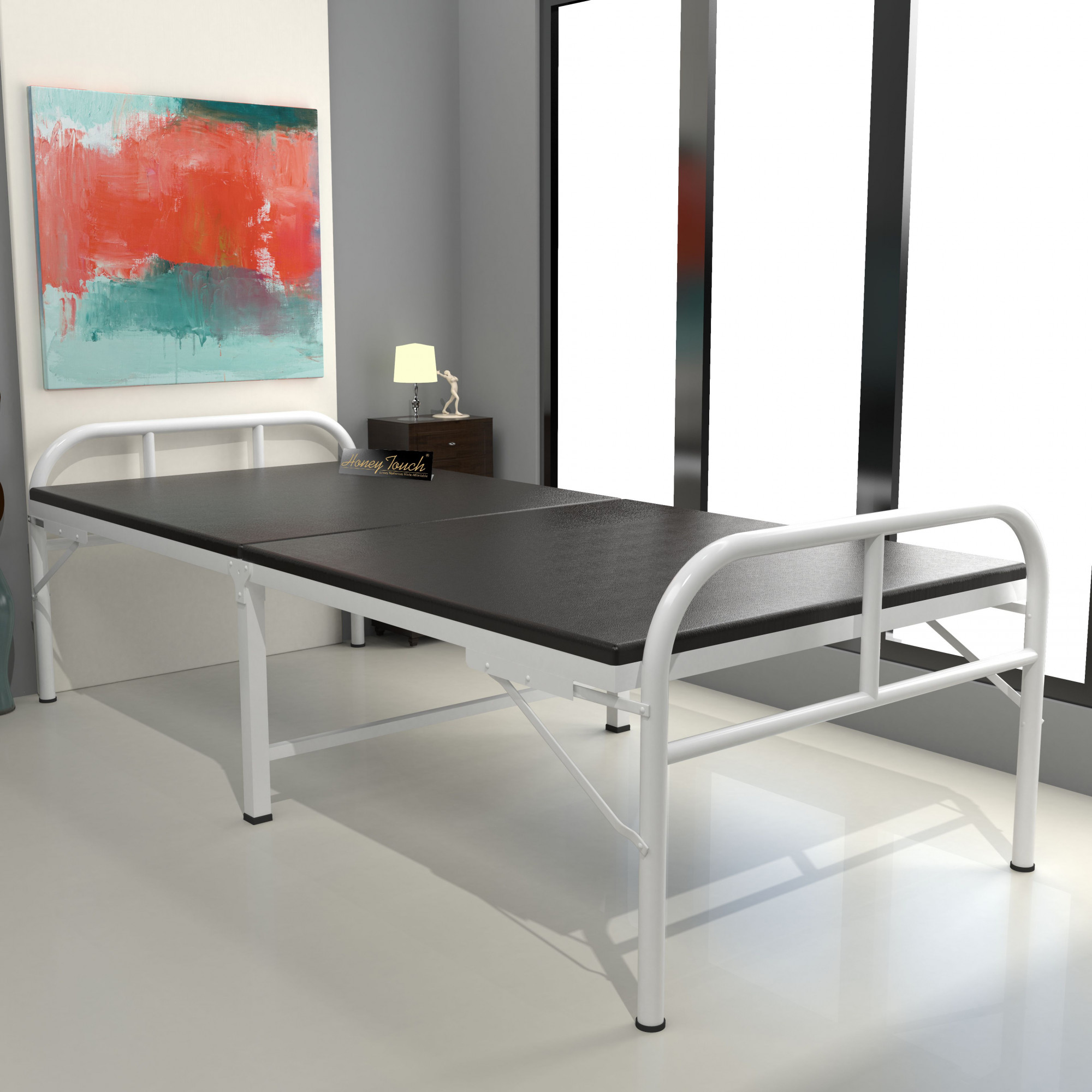 Nexon Metal Folding Single Size Bed With Mattress 25ft X 6ft 3ft X 6ft White Finish