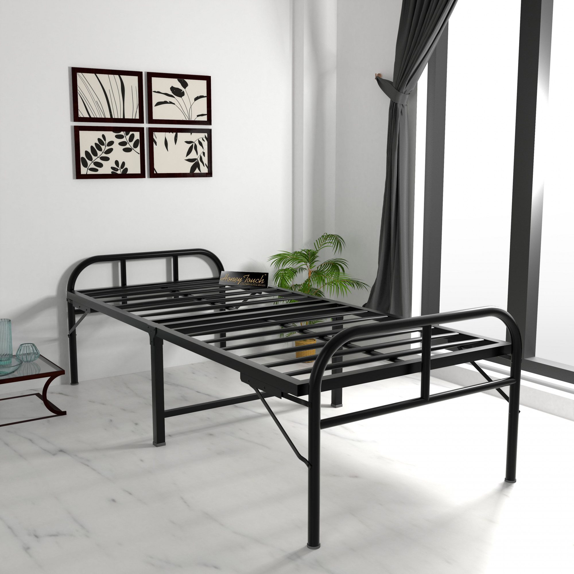 Avon Black Metal Single Size Folding Bed 25ft X 6ft 3ft X 6ft 1 Year Warranty
