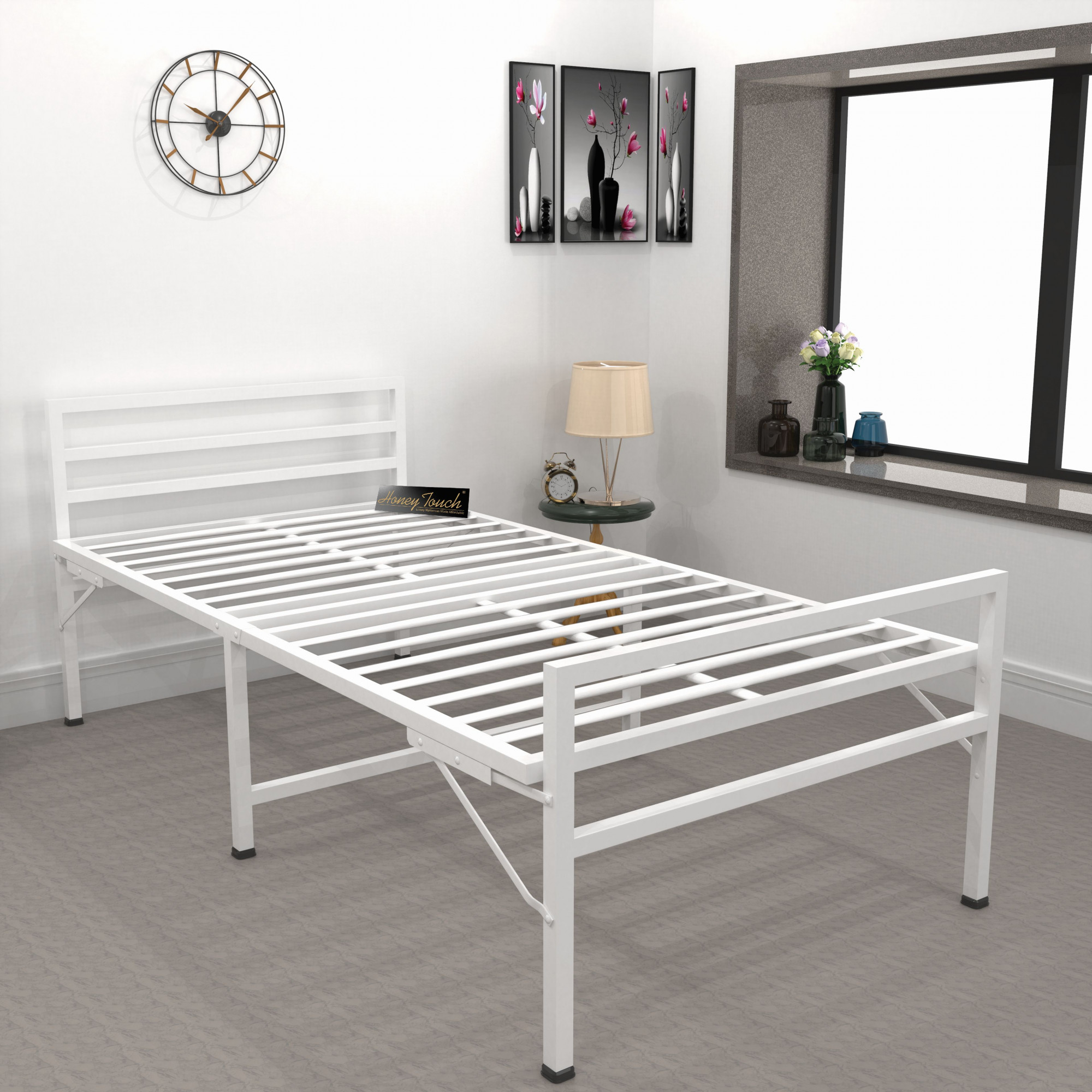 Jasper Metal Single Size Bed White Finish 3ft X 6ft 2 Years Warranty