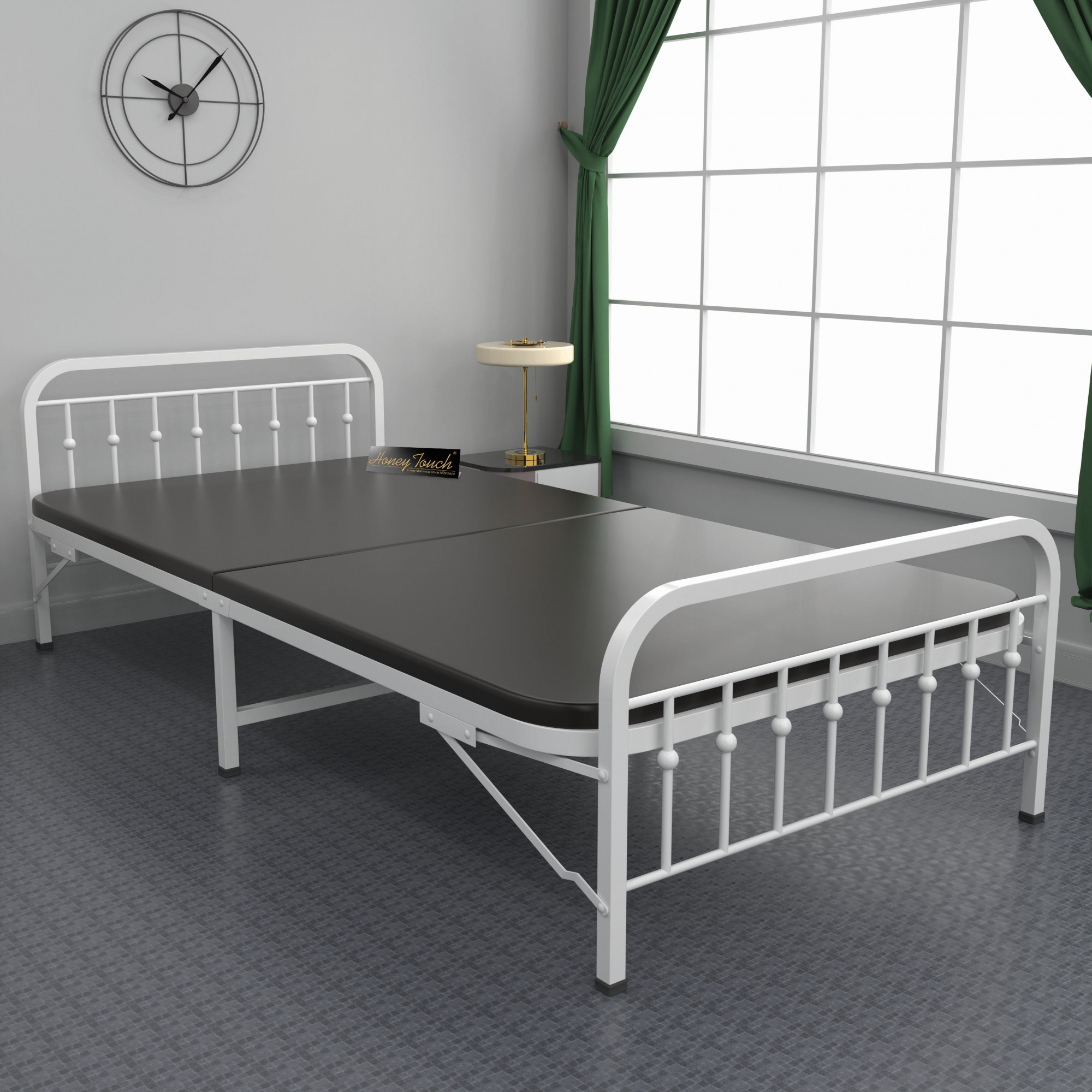 Nova Foldable Single Metal Bed - Glossy White Finish 3ft x 6ft Without Mattress Single Layer Double Layer Triple Layer Foam Mattress