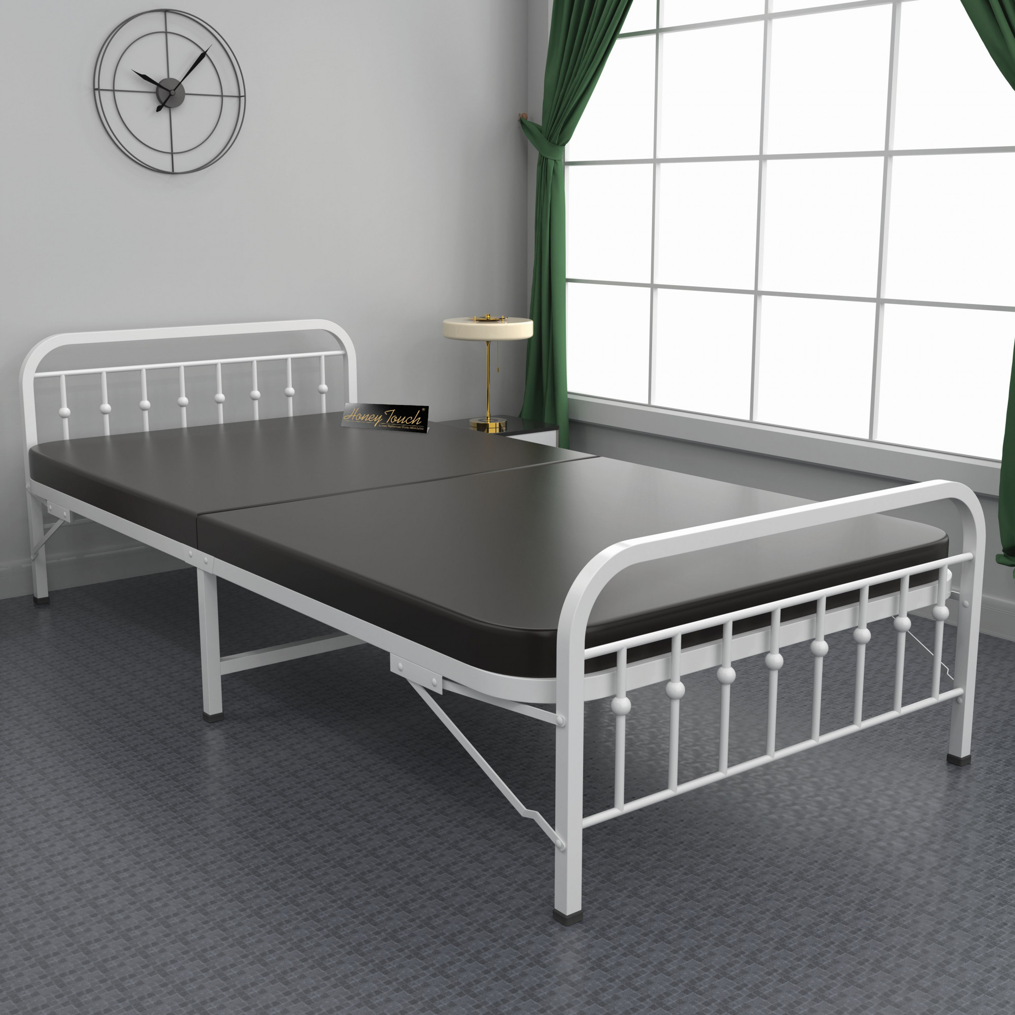 Nova Foldable Single Metal Bed - Glossy White Finish 3ft x 6ft Without Mattress Single Layer Double Layer Triple Layer Foam Mattress