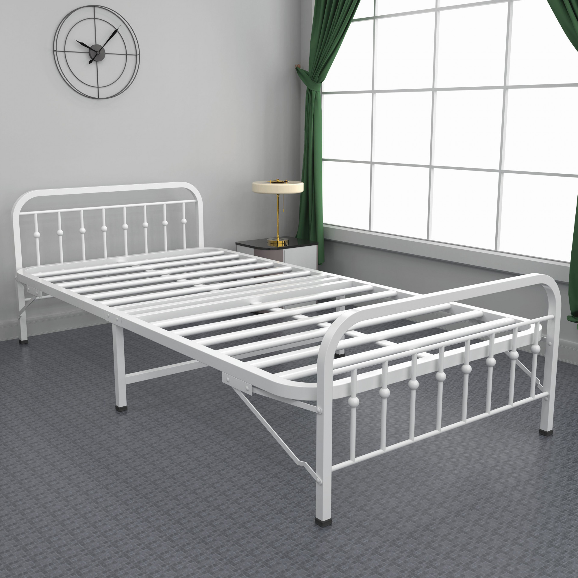 Nova Foldable Single Metal Bed - Glossy White Finish 3ft x 6ft