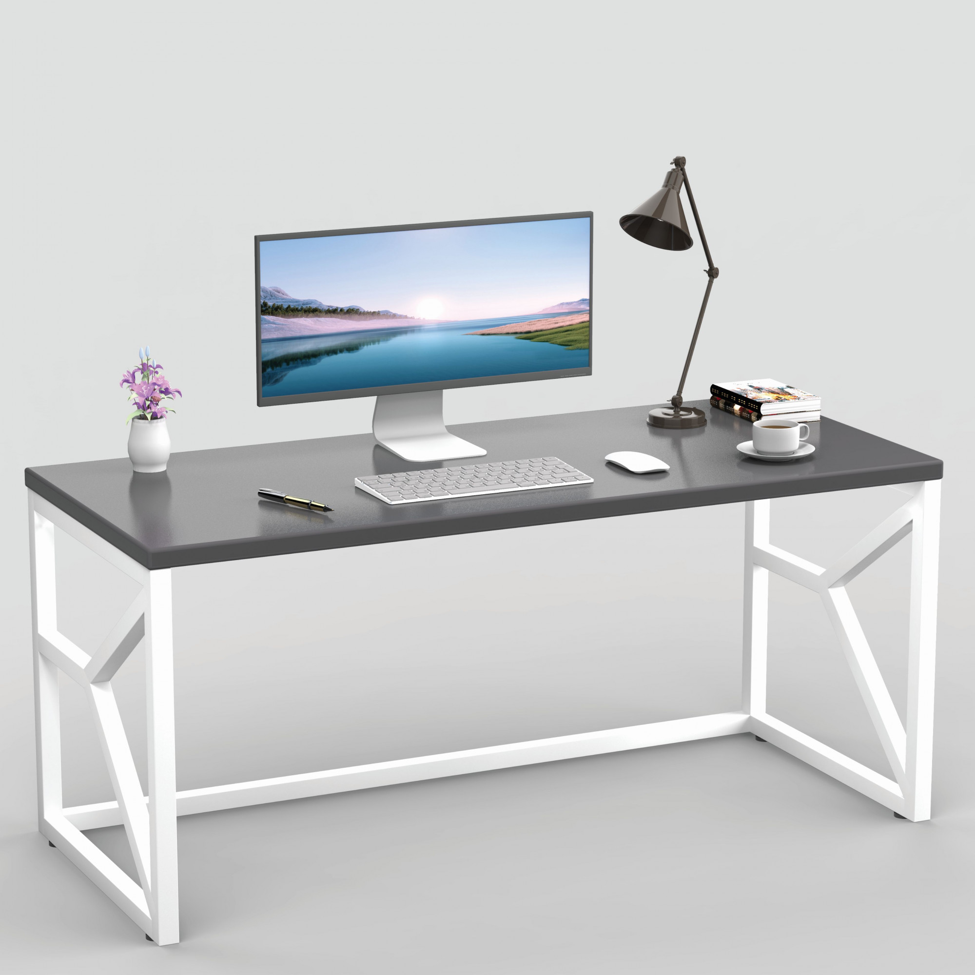 Duke Metal Wood Computer Table for Home Office Modern Study Desk with Grey Top Black White Finish 61L x 122W x 73H Centimeters 1 Year Warranty