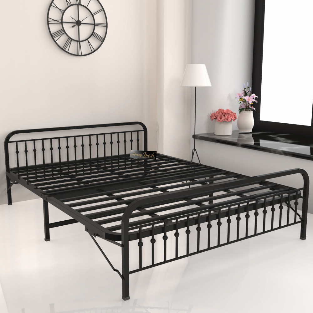Image of Nova Foldable Metal Bed Frame Without Mattress | Black Frame | King Size 6.25 Ft x 6 Ft | 2 Years Warranty