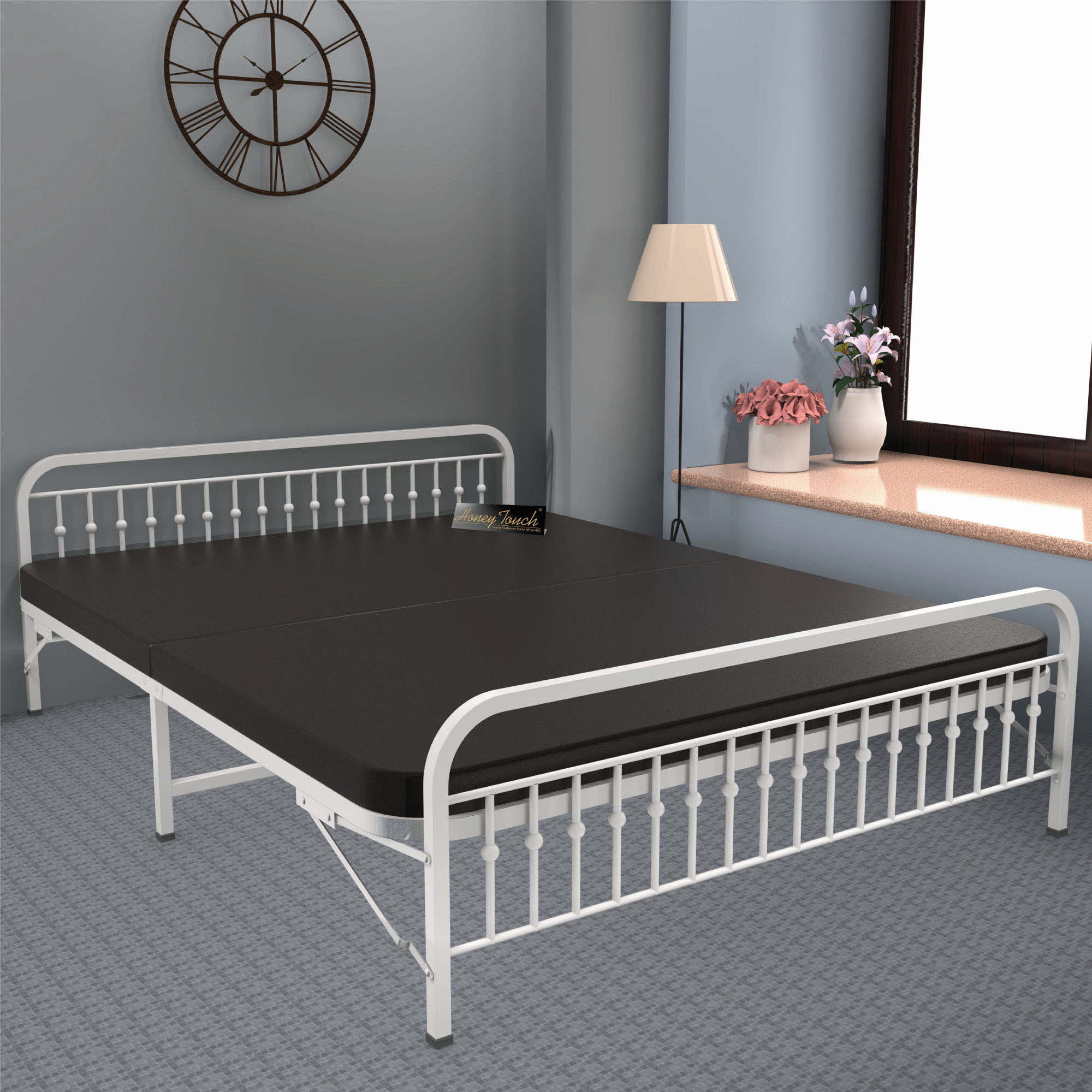 Nova Foldable Metal Bed Frame With Mattress Ivory Frame King Size 625 Ft x 6 Ft 3 Years Warranty