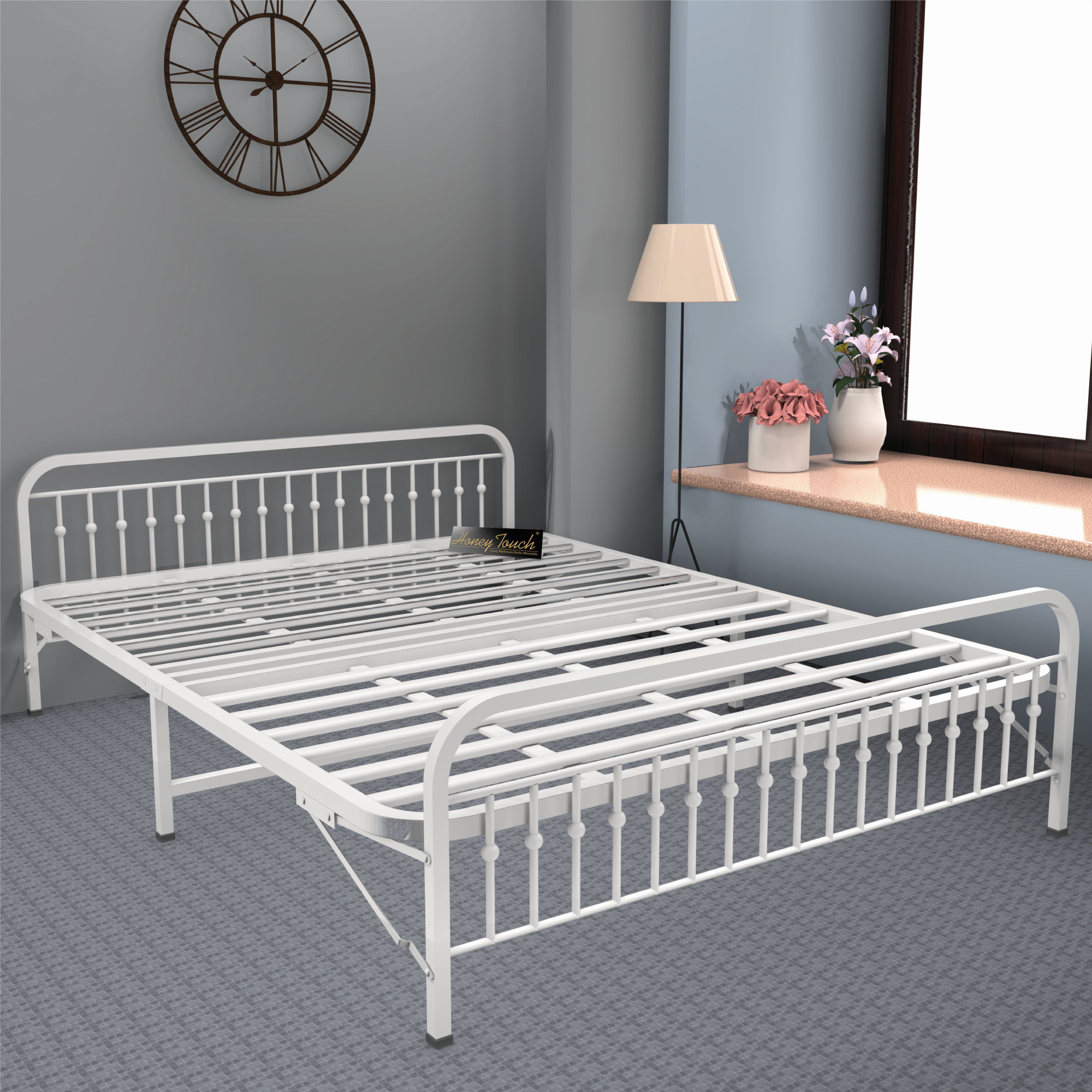 Nova Foldable Metal Bed Frame With Mattress  Ivory Frame  King Size 625 Ft x 6 Ft  3 Years Warranty